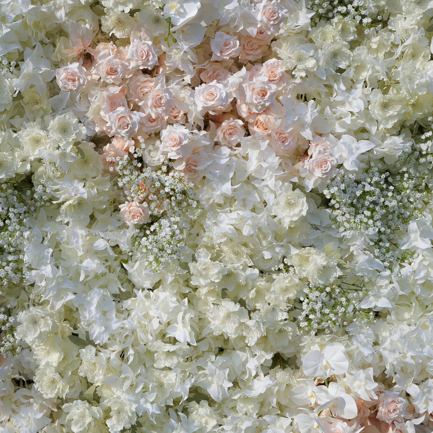 The flower walls are made of artificial flowers in various colors, layered at different levels to create a lush, elegant and natural look. The exclusive zipper design and roll-up design make it easy to install and remove.Rose Morning