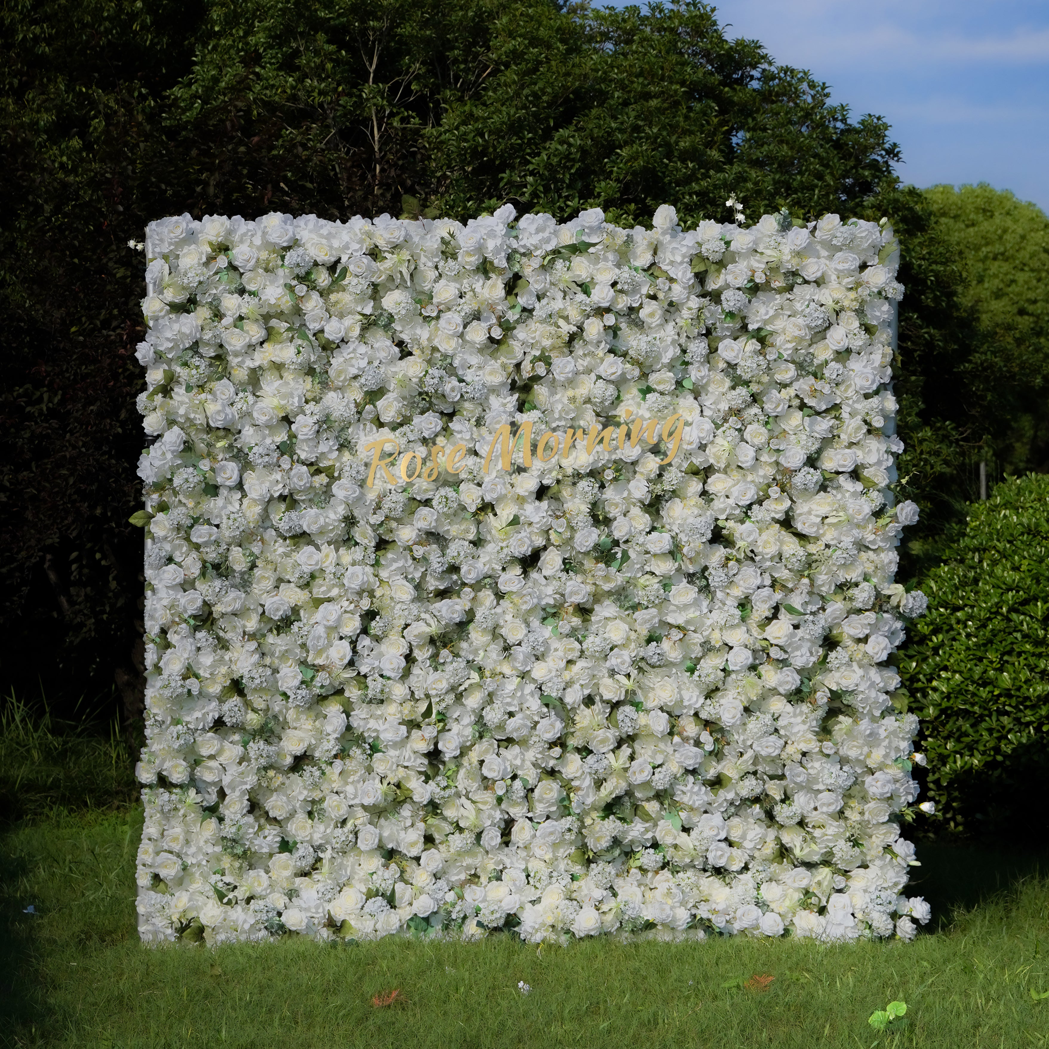 Artificial Flower,Flower Wall,Rolling Up Curtain Flower Wall,Aria:5D Fabric Artificial Flower Wall Rolling Up Curtain Flower Wall 8ft*8ft -R053,Rose Morning