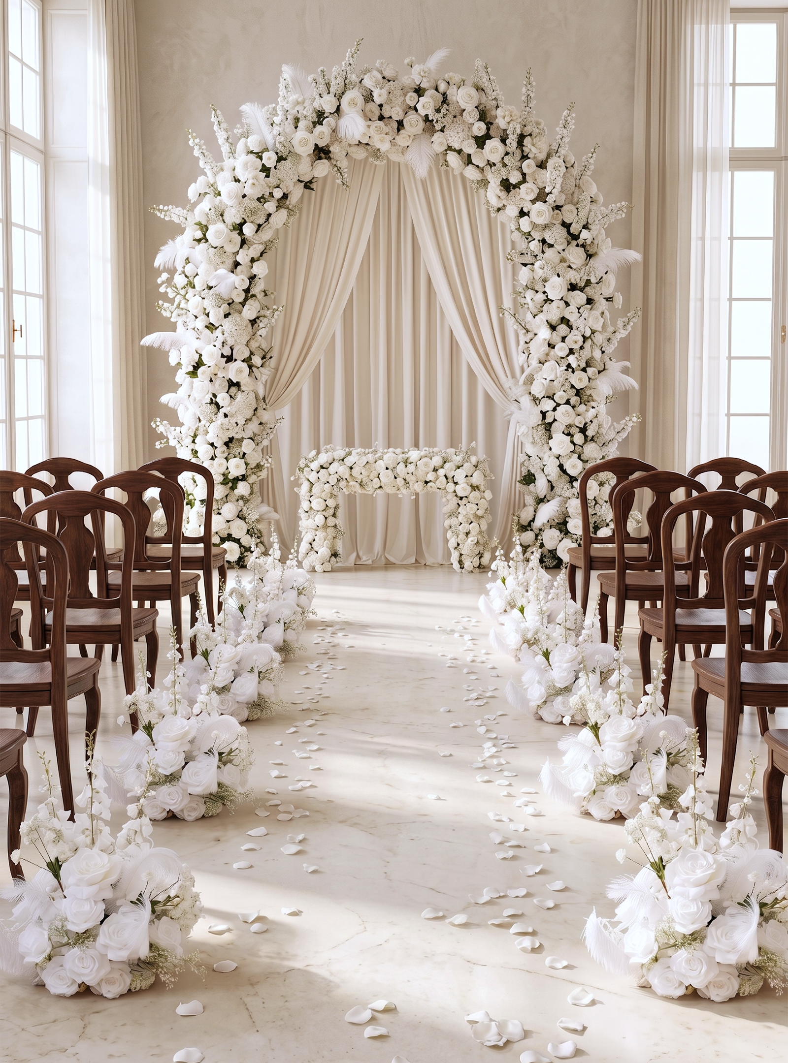 Florielle:White Artificial Rose Arrangements, Wedding Aisle & Table Decor Realistic Silk Flowers with Stable Base,Reusable,Ideal for Indoor Outdoor Ceremonies,Parties & Table Centerpieces