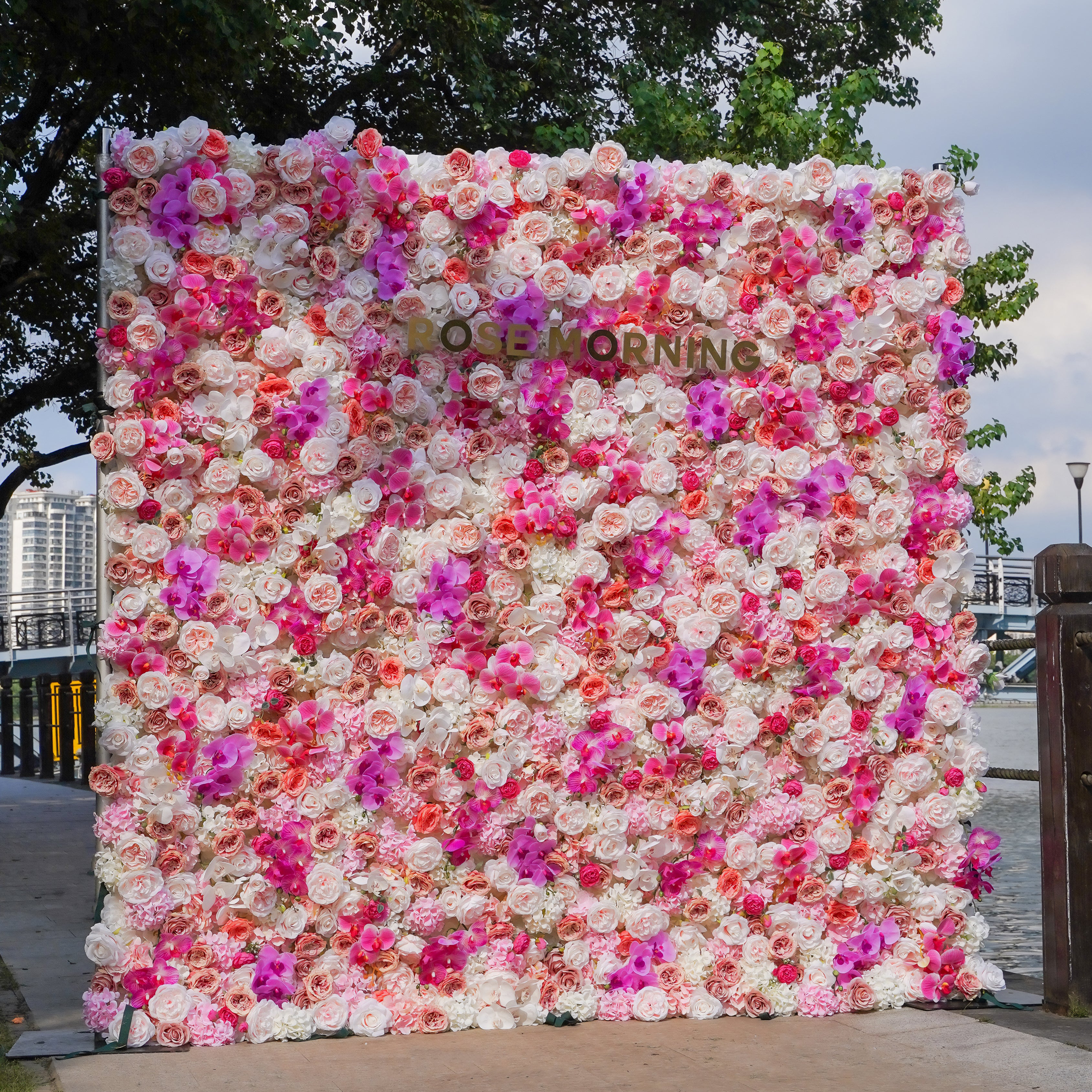 Aivy 3D Fabric Artificial rolling up curtain flower wall Rose Morning