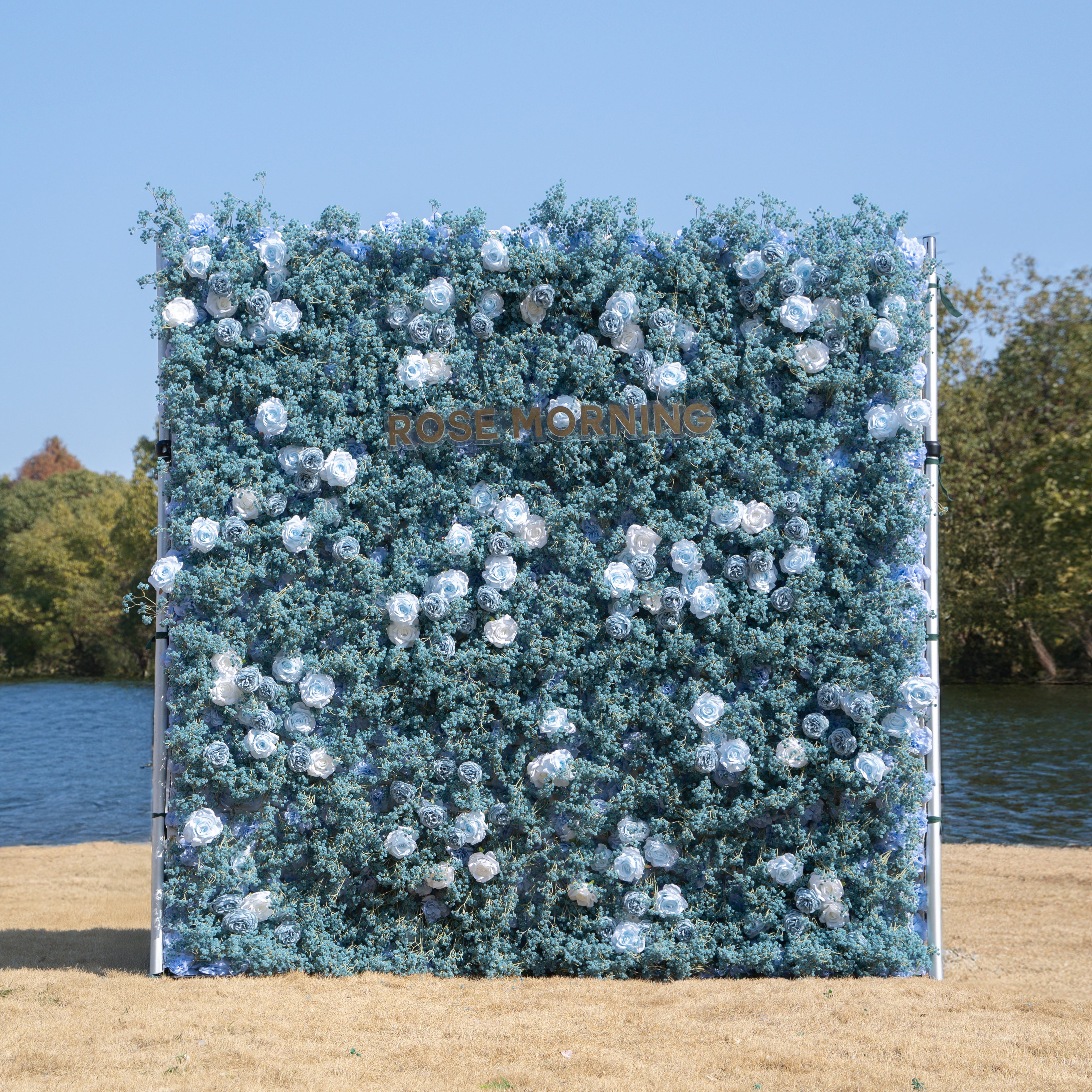 Blue Baby Breath:3D Fabric Artificial rolling up curtain flower wall
