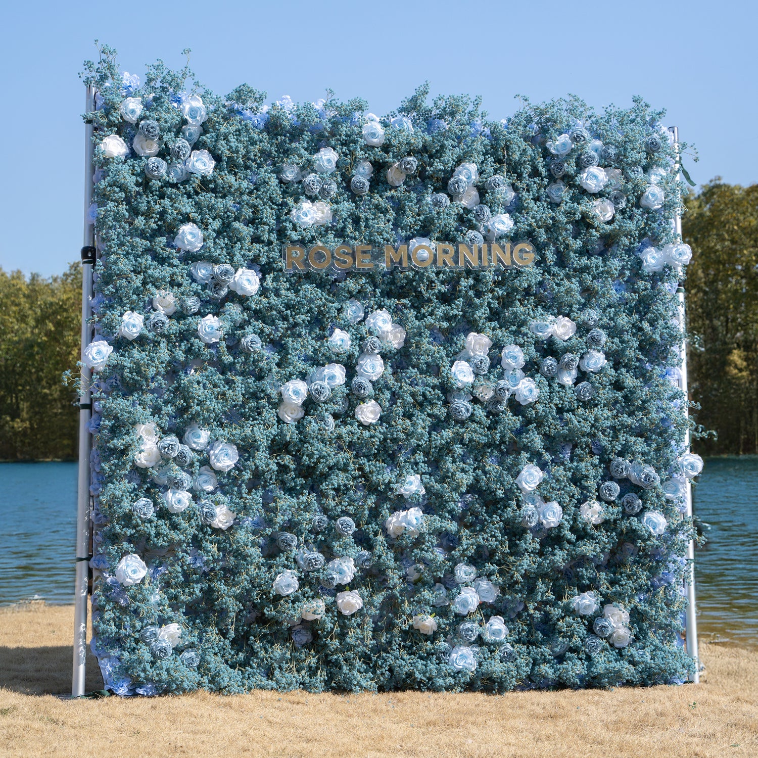 Blue Baby Breath:3D Fabric Artificial rolling up curtain flower wall