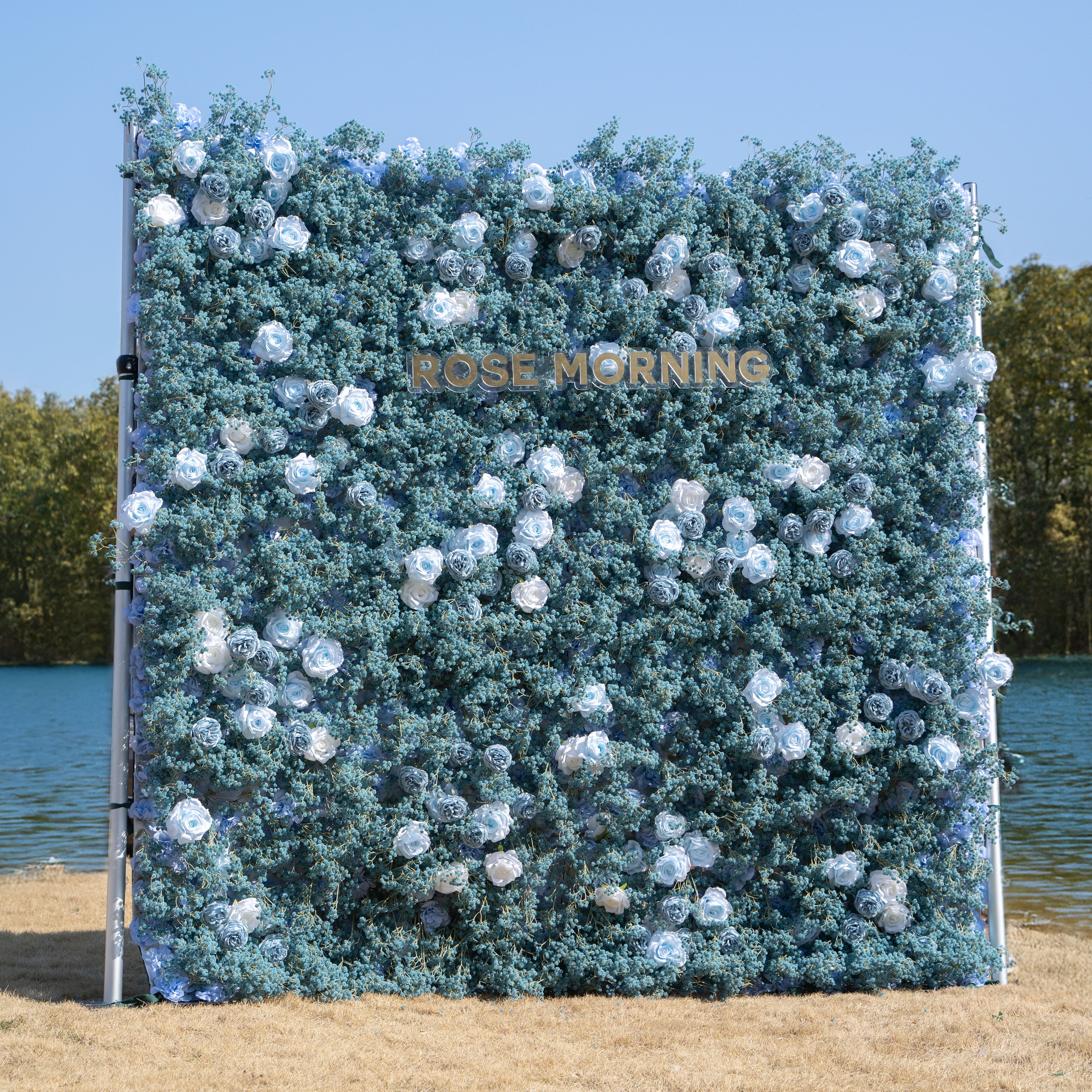Blue Baby Breath:3D Fabric Artificial rolling up curtain flower wall
