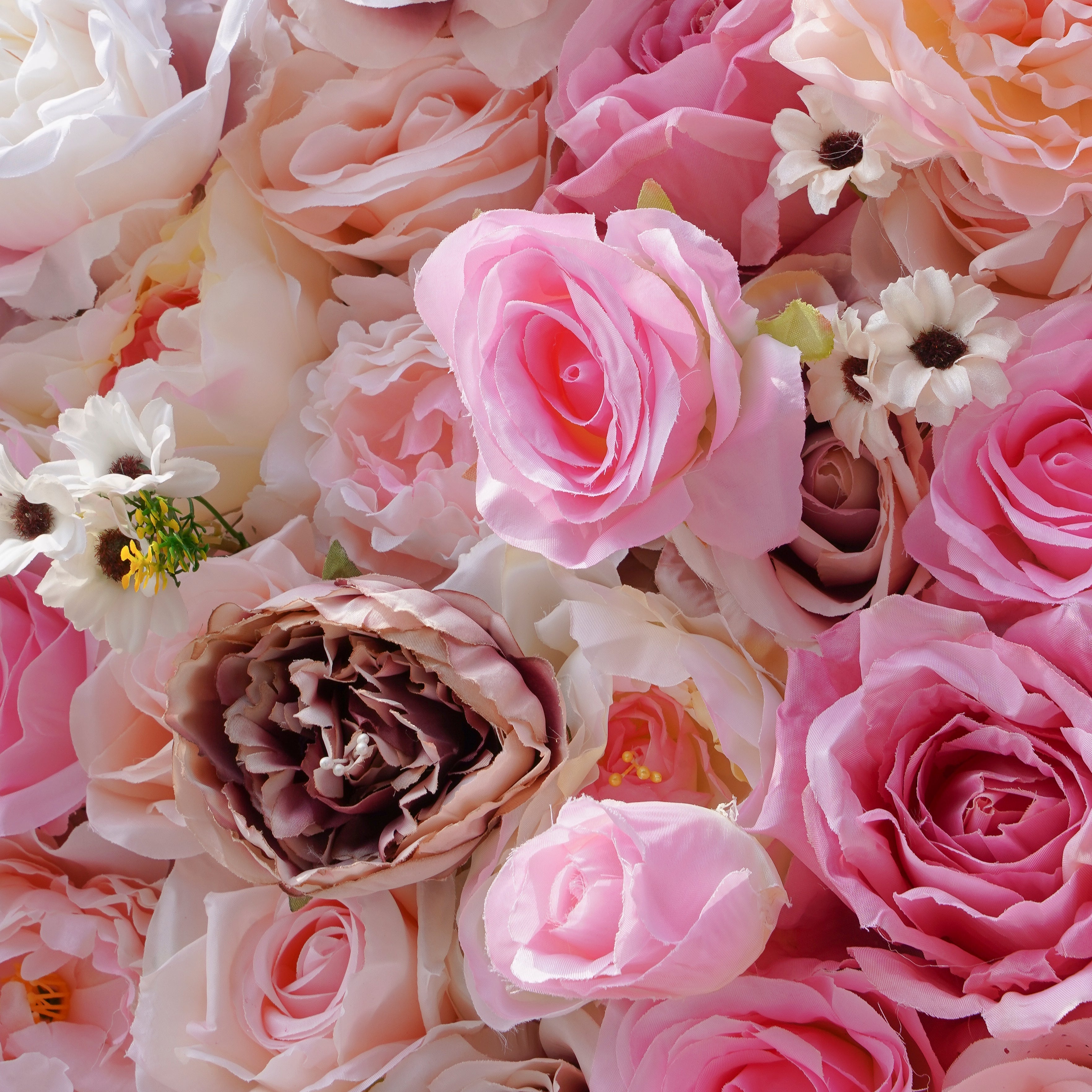 Rose Morning“The flower walls are made of artificial flowers in various colors, layered at different levels to create a lush, elegant and natural look. The exclusive zipper design and roll-up design make it easy to install and remove.”