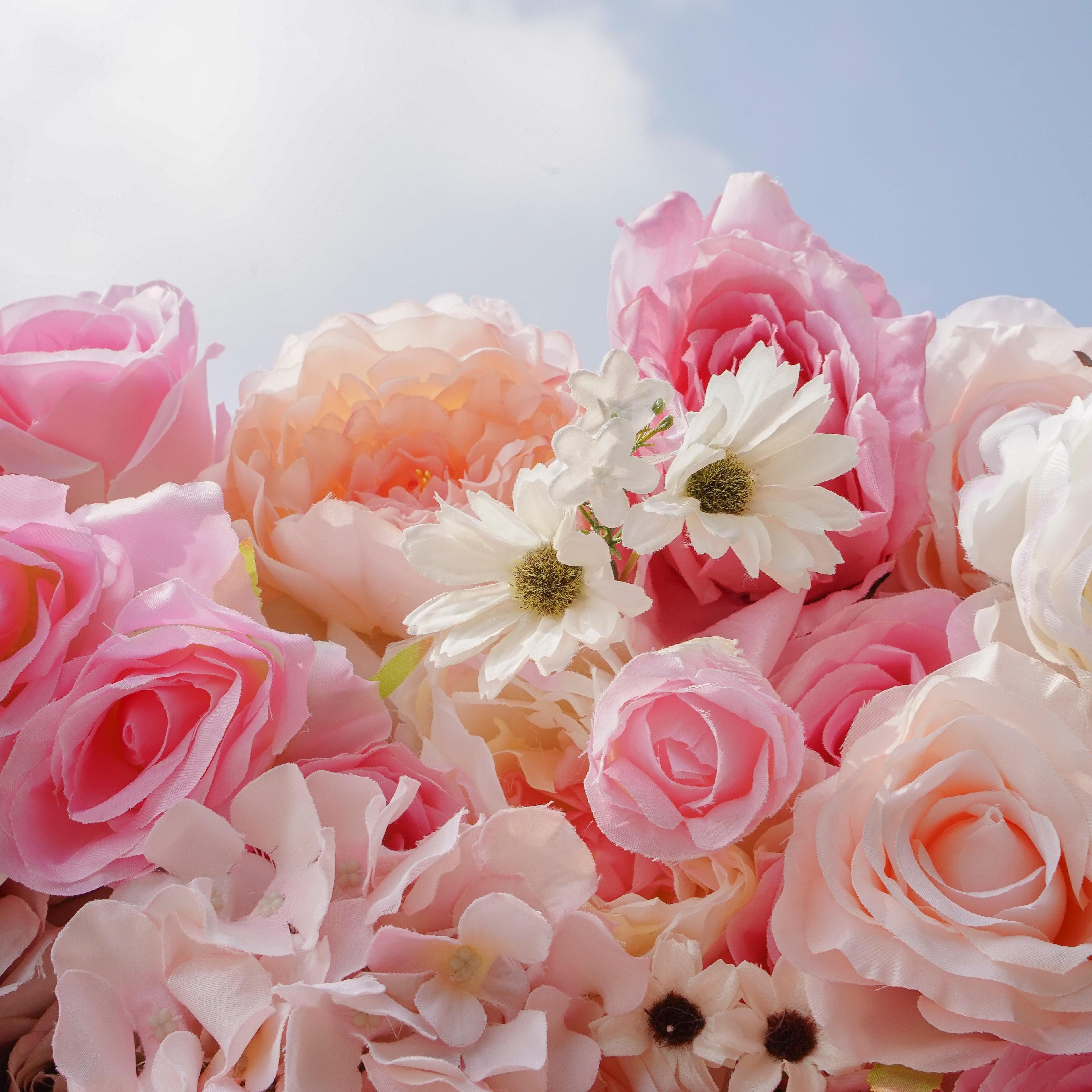 Rose Morning“The flower walls are made of artificial flowers in various colors, layered at different levels to create a lush, elegant and natural look. The exclusive zipper design and roll-up design make it easy to install and remove.”