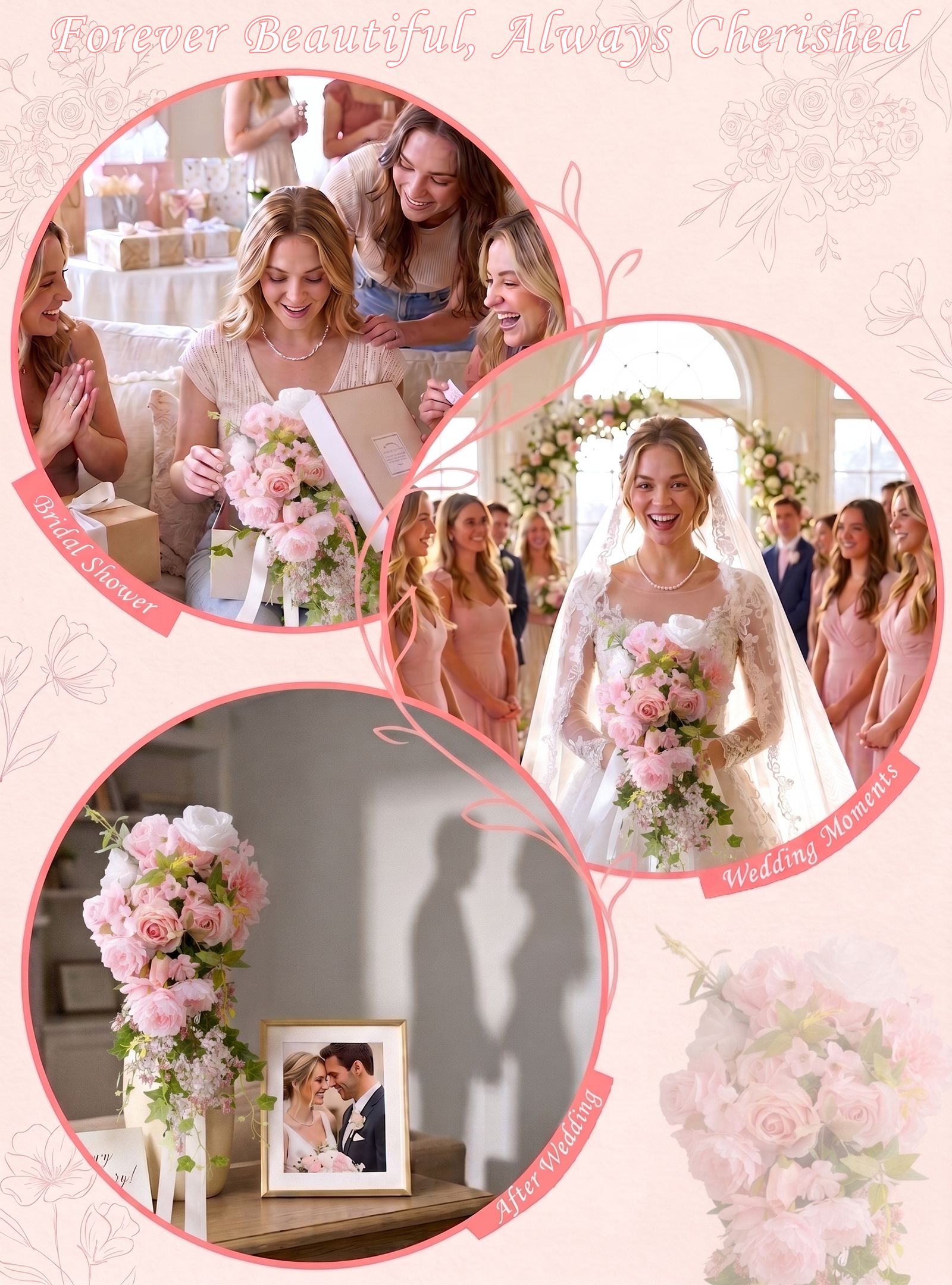 Cascade- Bridal Bouquet 13.7"x23.6&