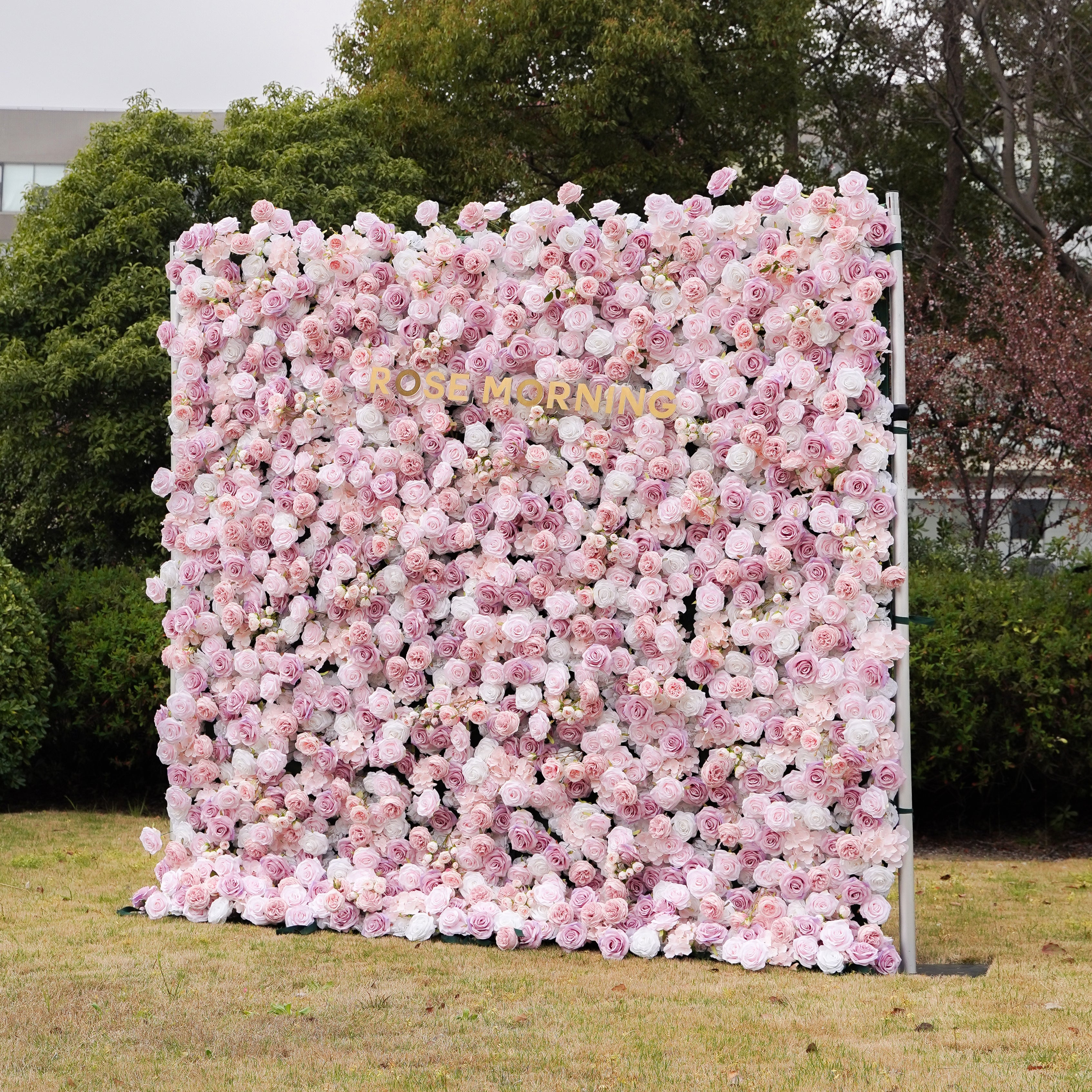 Bliss: Fabric Artificial zip up curtain flower wall 8ft*8ft Rose Morning