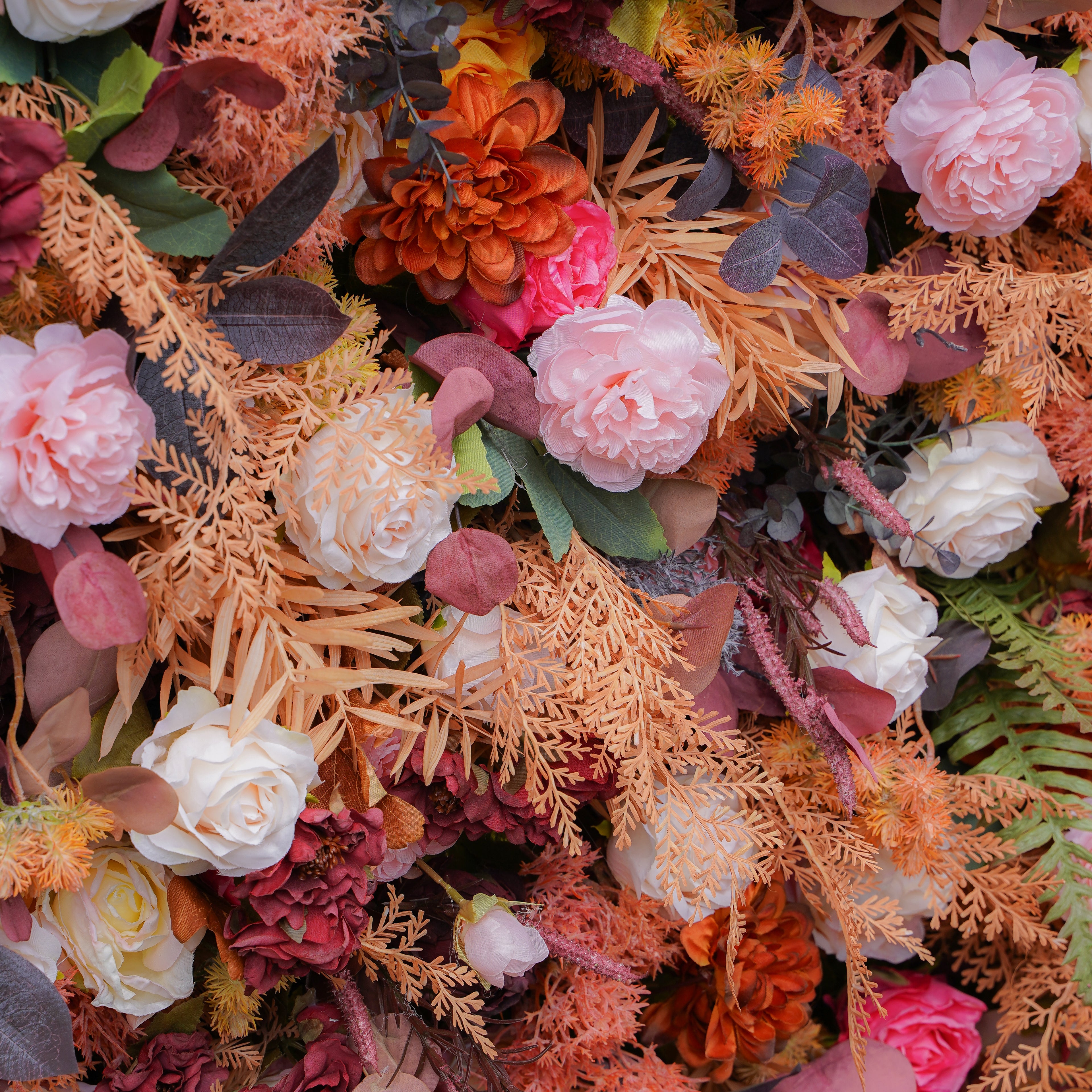 Rose Morning“The flower walls are made of artificial flowers in various colors, layered at different levels to create a lush, elegant and natural look. The exclusive zipper design and roll-up design make it easy to install and remove.”