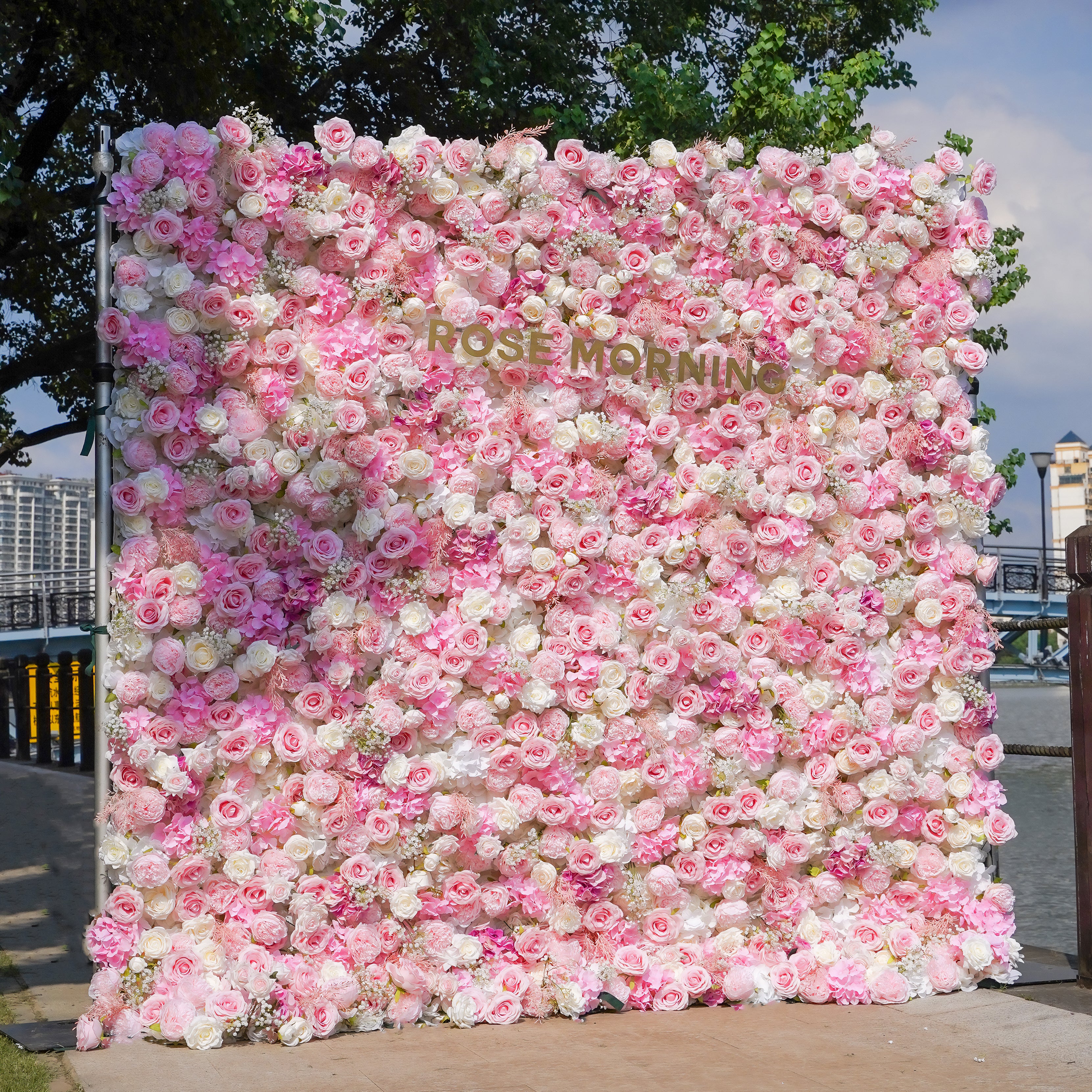 Charlotte 5D Fabric Artificial rolling up curtain flower wall Rose Morning
