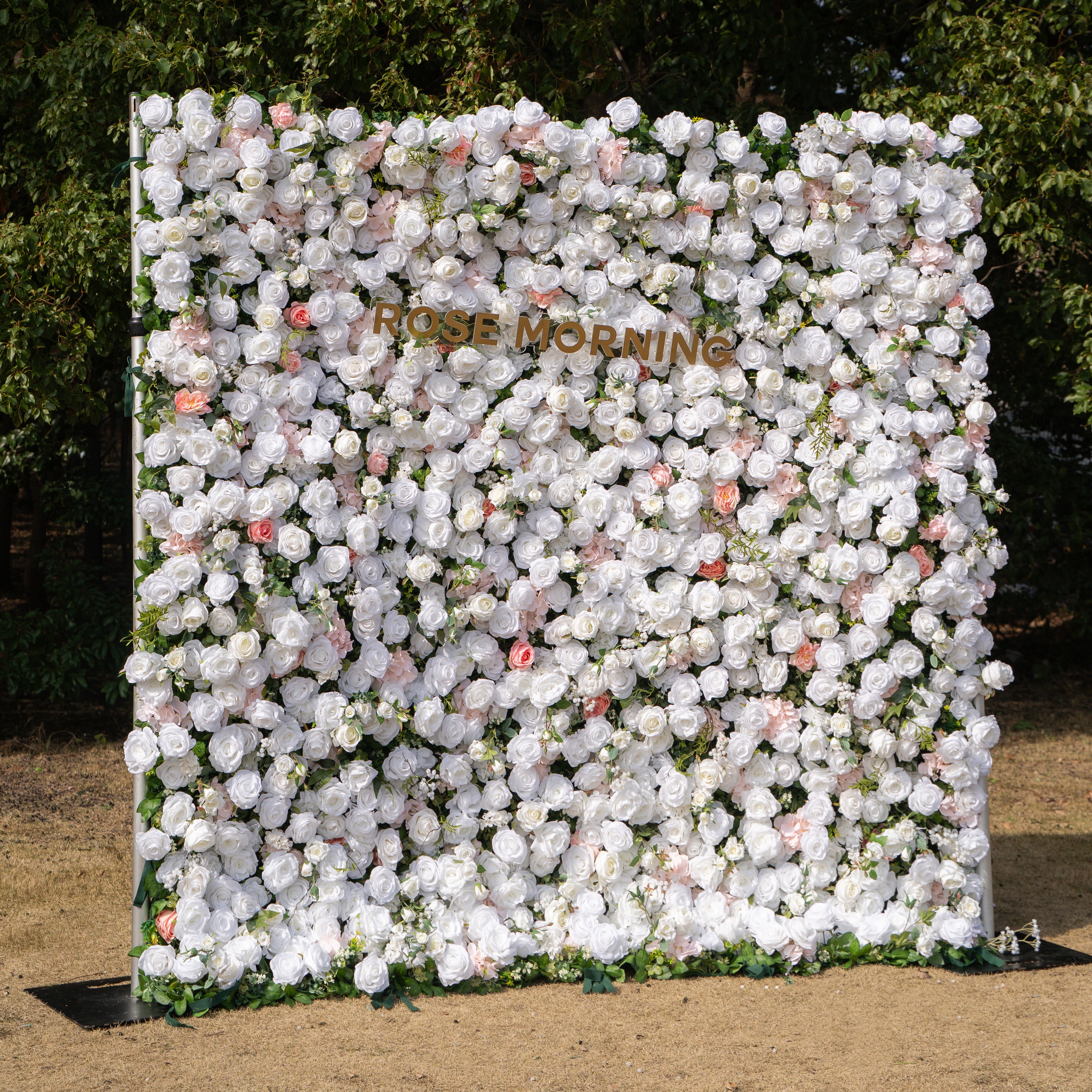 Colette: 5D Ivory & Peach Silk Floral Wall Roll-Up Fabric Backdrop for Dreamy Bridal Showers & Weddings