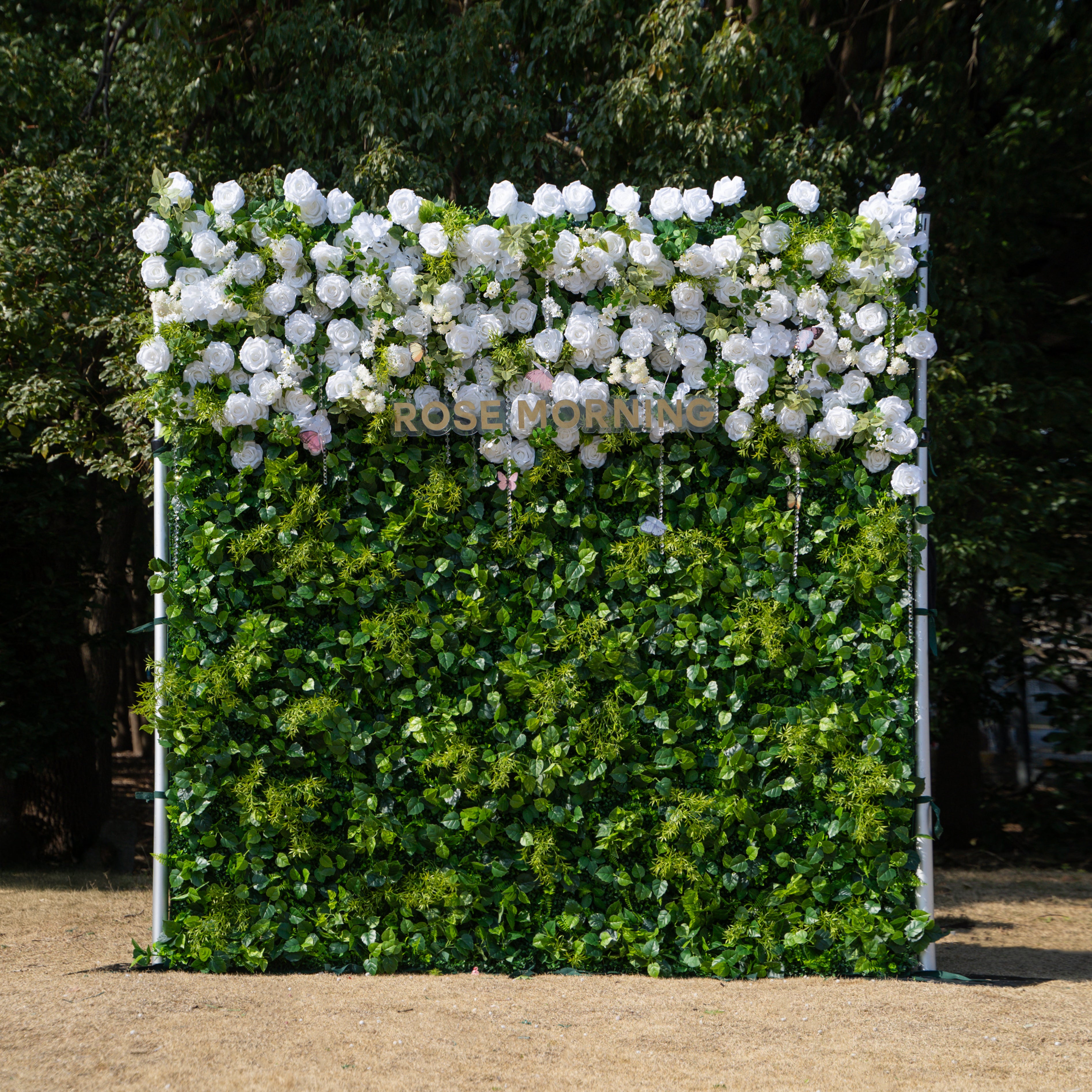 Crystal:Fabric Artificial rolling up curtain flower wall with Crystal Beaded and PVC Butterflies for DIY (Ready to Ship-Only in USA)