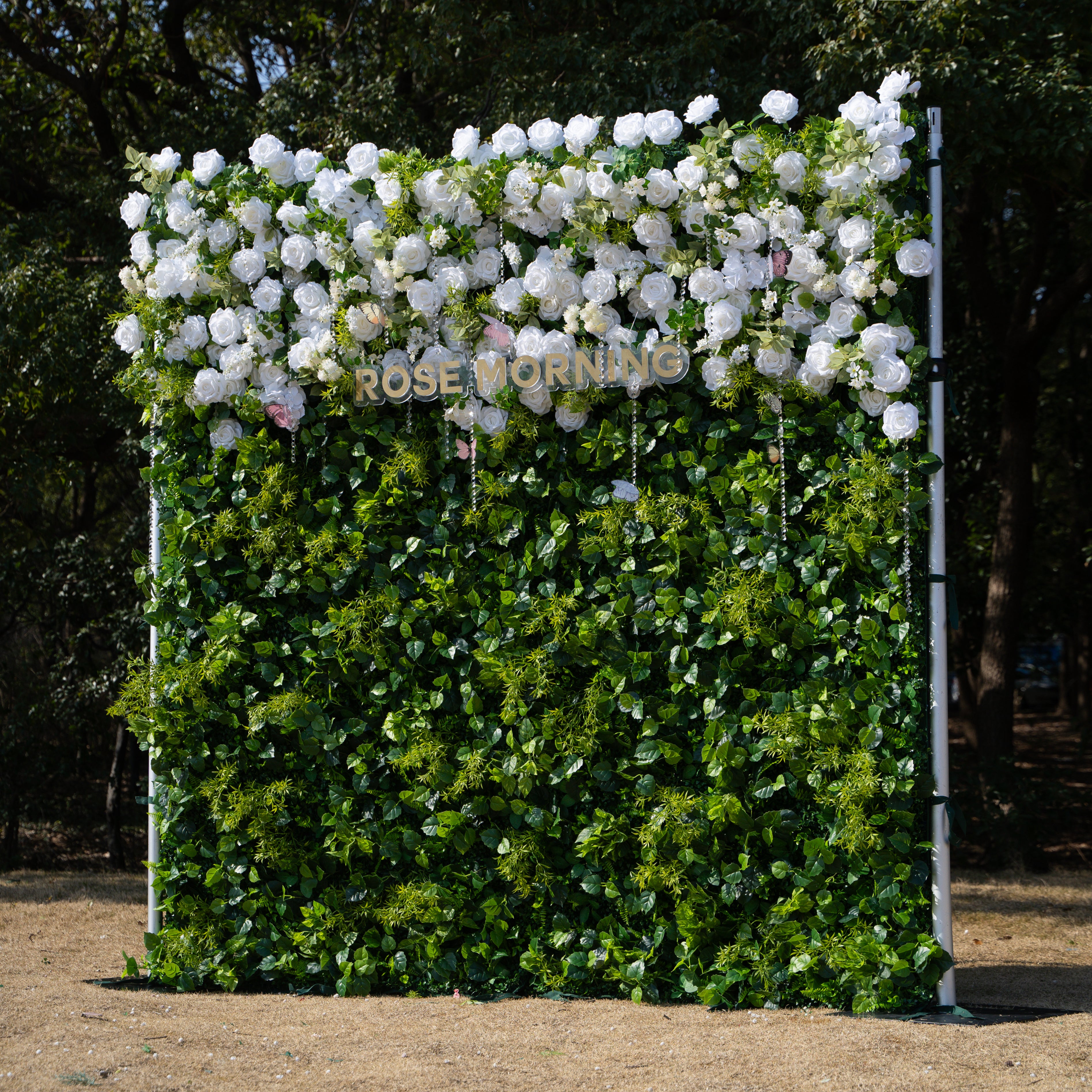 Crystal:Fabric Artificial rolling up curtain flower wall with Crystal Beaded and PVC Butterflies for DIY (Ready to Ship-Only in USA)
