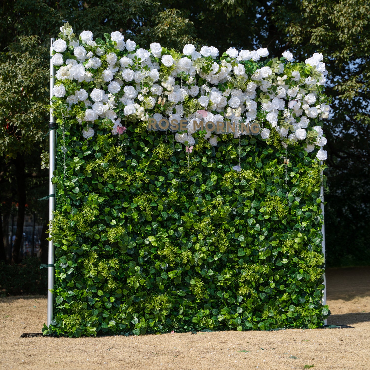 Crystal:Fabric Artificial rolling up curtain flower wall with Crystal Beaded and PVC Butterflies for DIY