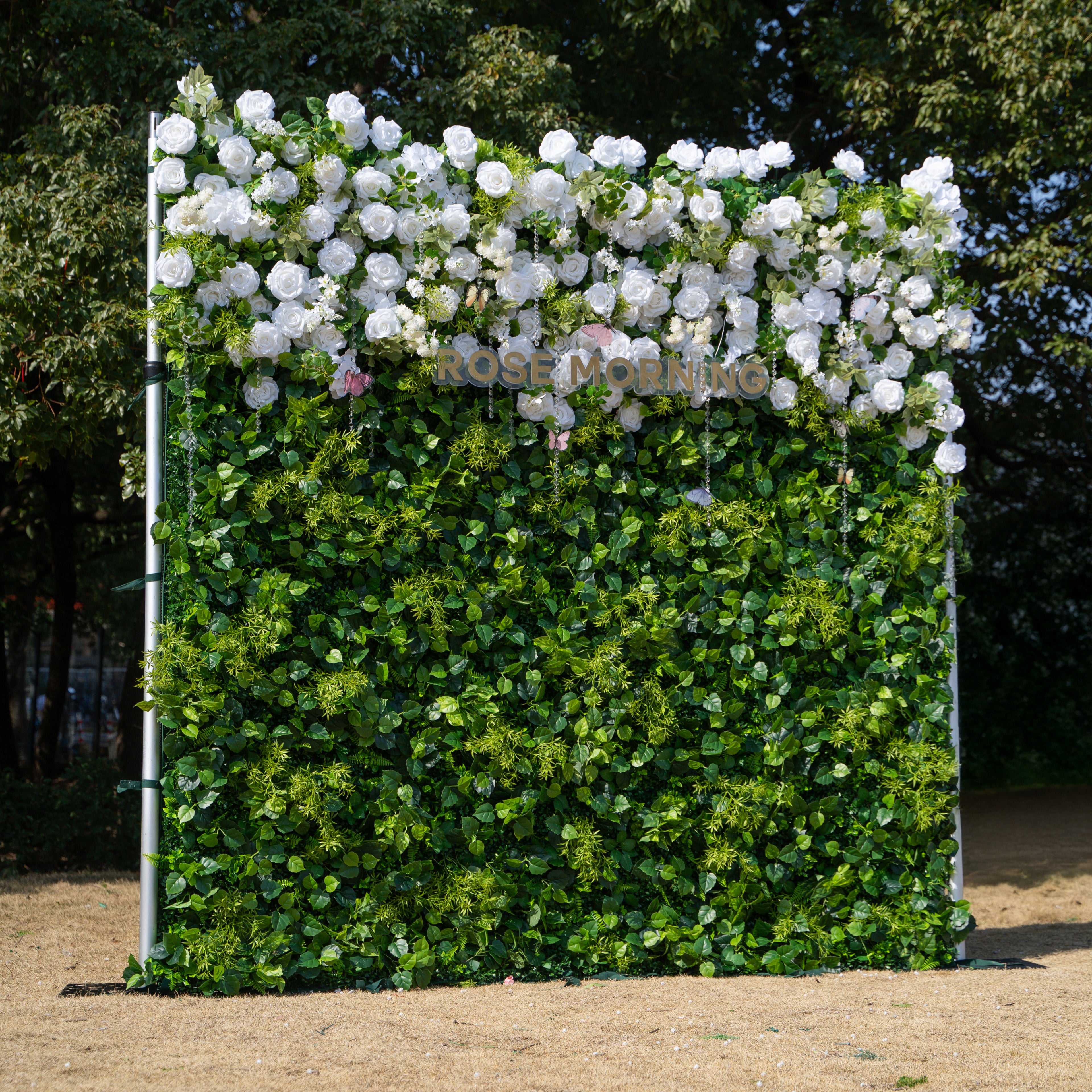 Crystal:Fabric Artificial rolling up curtain flower wall with Crystal Beaded and PVC Butterflies for DIY (Ready to Ship-Only in USA)