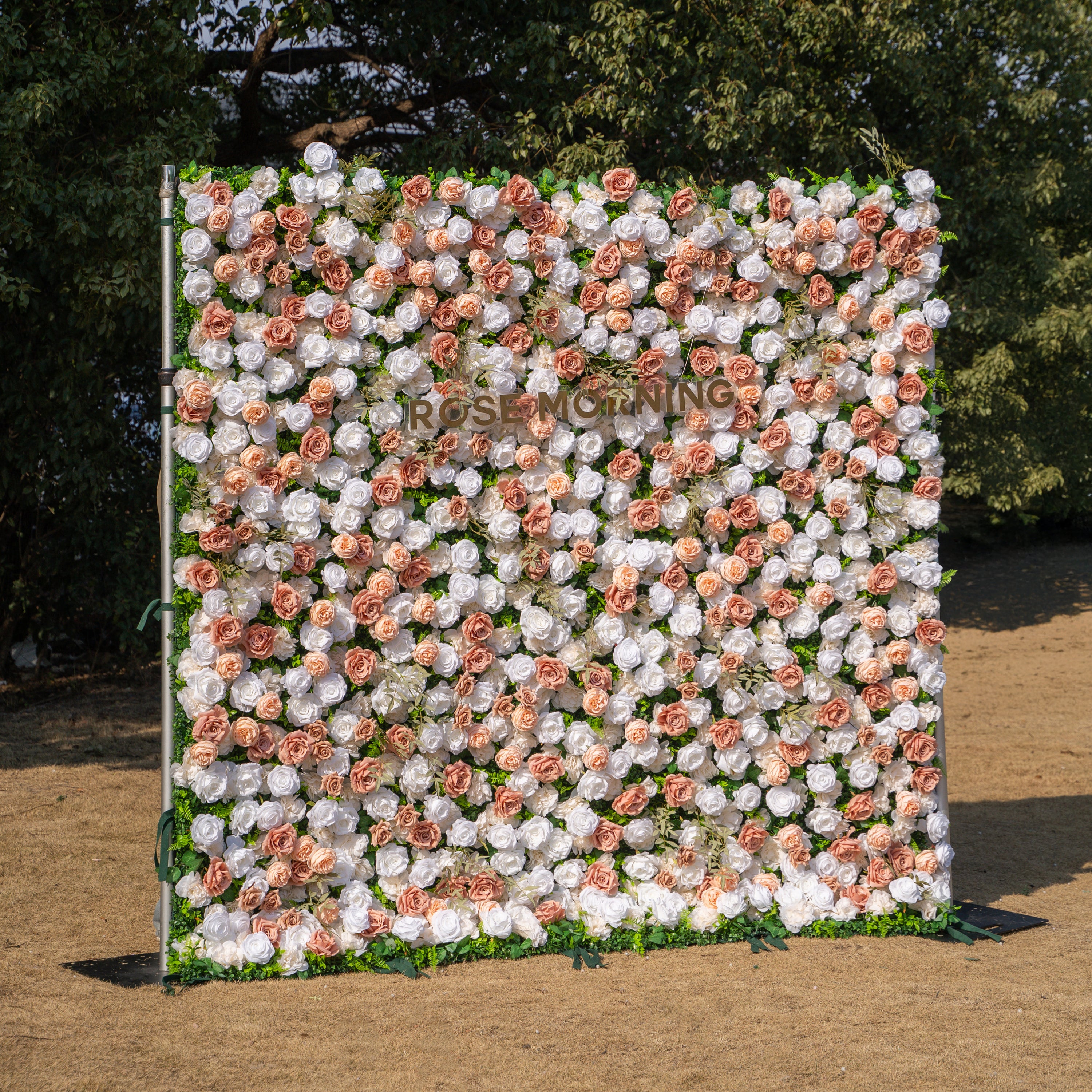 Elara: 3D Champagne & White Silk Rose Roll-Up Curtain Floral Wall Backdrop for Wedding Party & Event Decor(Delivery in 5-7 Days Only USA))