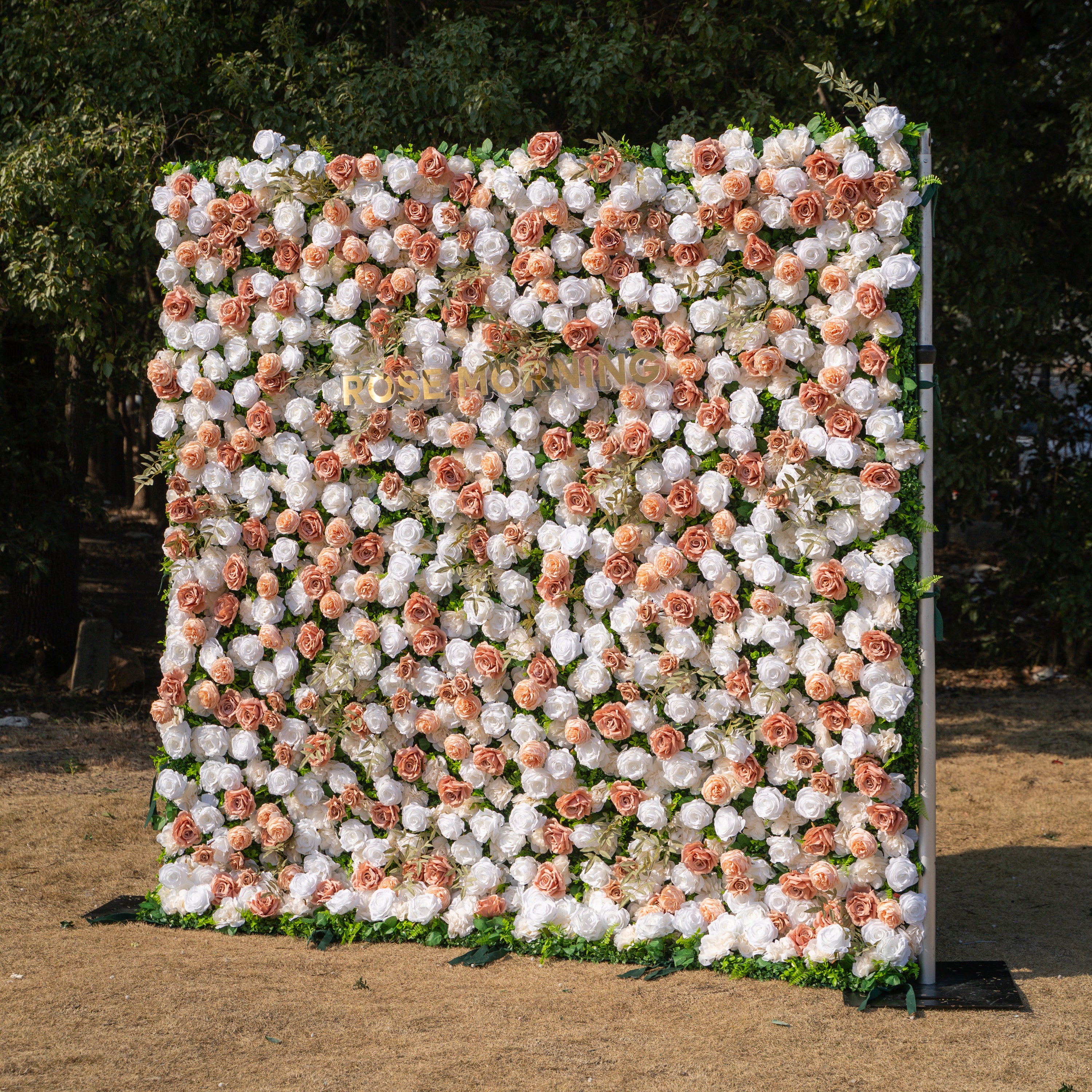 Elara: 3D Champagne & White Silk Rose Roll-Up Curtain Floral Wall Backdrop for Wedding Party & Event Decor(Delivery in 5-7 Days Only USA))