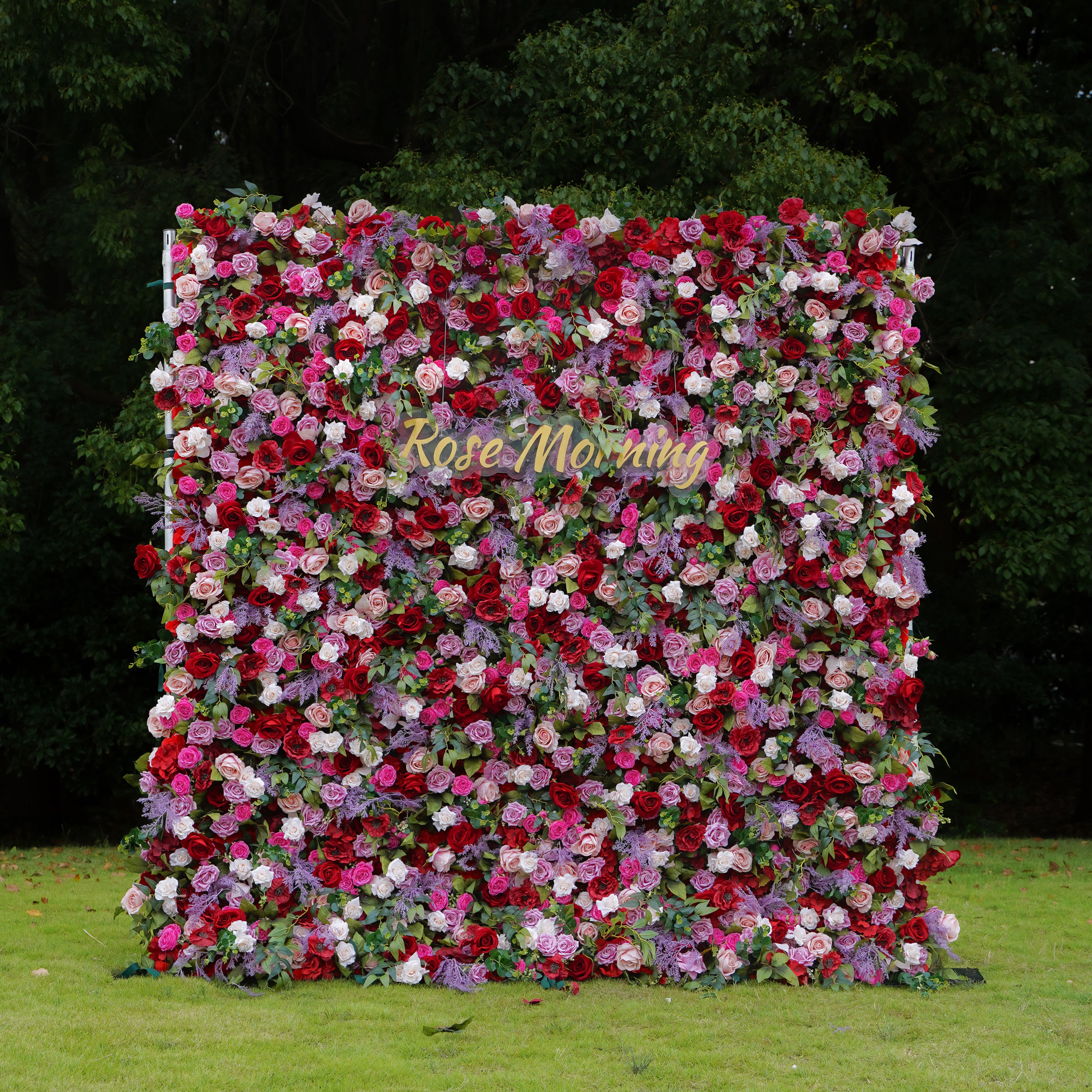 The flower walls are made of artificial flowers in various colors, layered at different levels to create a lush, elegant and natural look. The exclusive zipper design and roll-up design make it easy to install and remove.Rose Morning