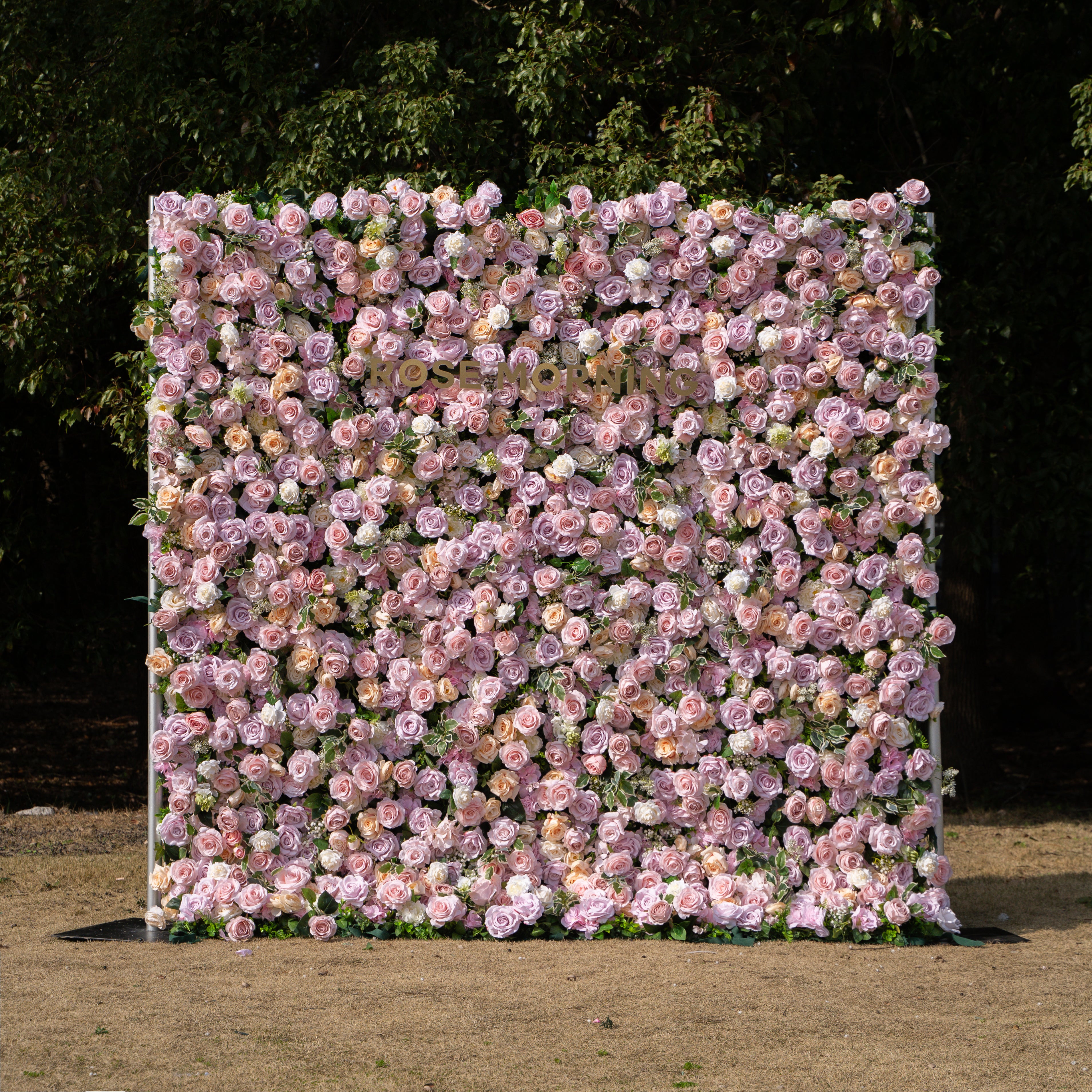 Emerson: 5D Pink and Champagne Silk Rose Flower Wall Roll-Up Fabric Backdrop for Elegant Weddings & Events Decoration