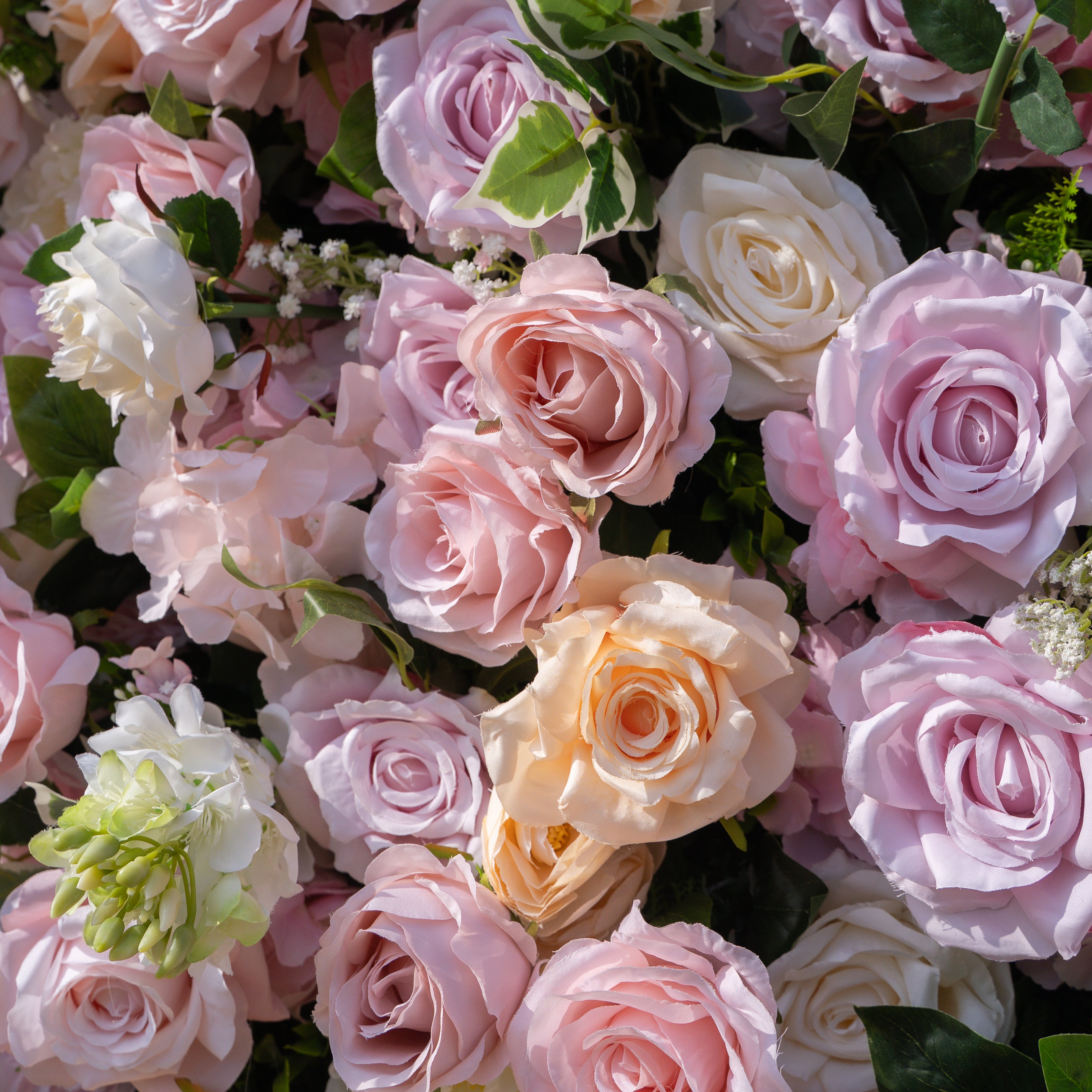 Emerson: 5D Pink and Champagne Silk Rose Flower Wall Roll-Up Fabric Backdrop for Elegant Weddings & Events Decoration