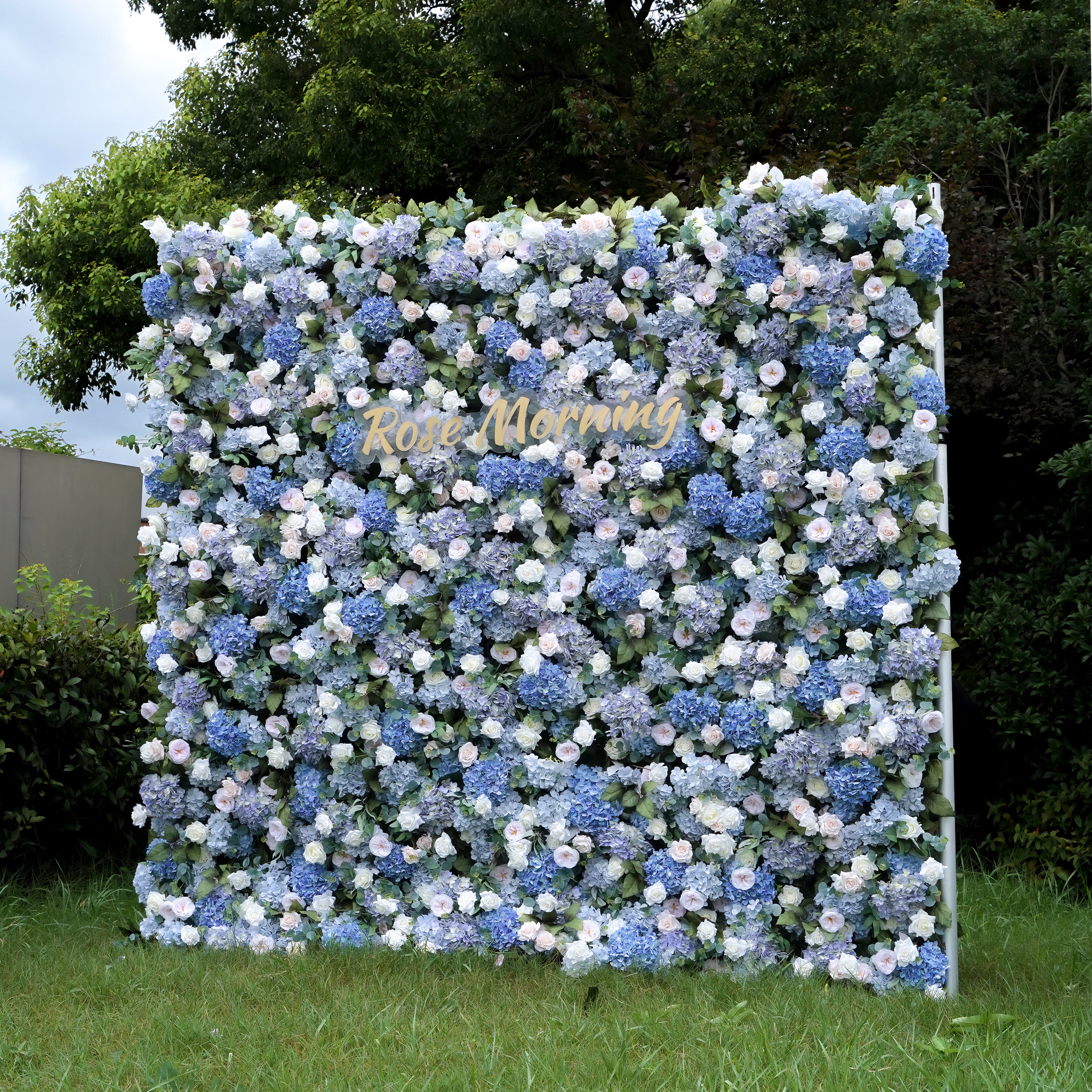 Everly: 5D Fabric Artificial Flower Wall Rolling Up Curtain Flower Wall R015 - 8ft*8ft Rose Morning