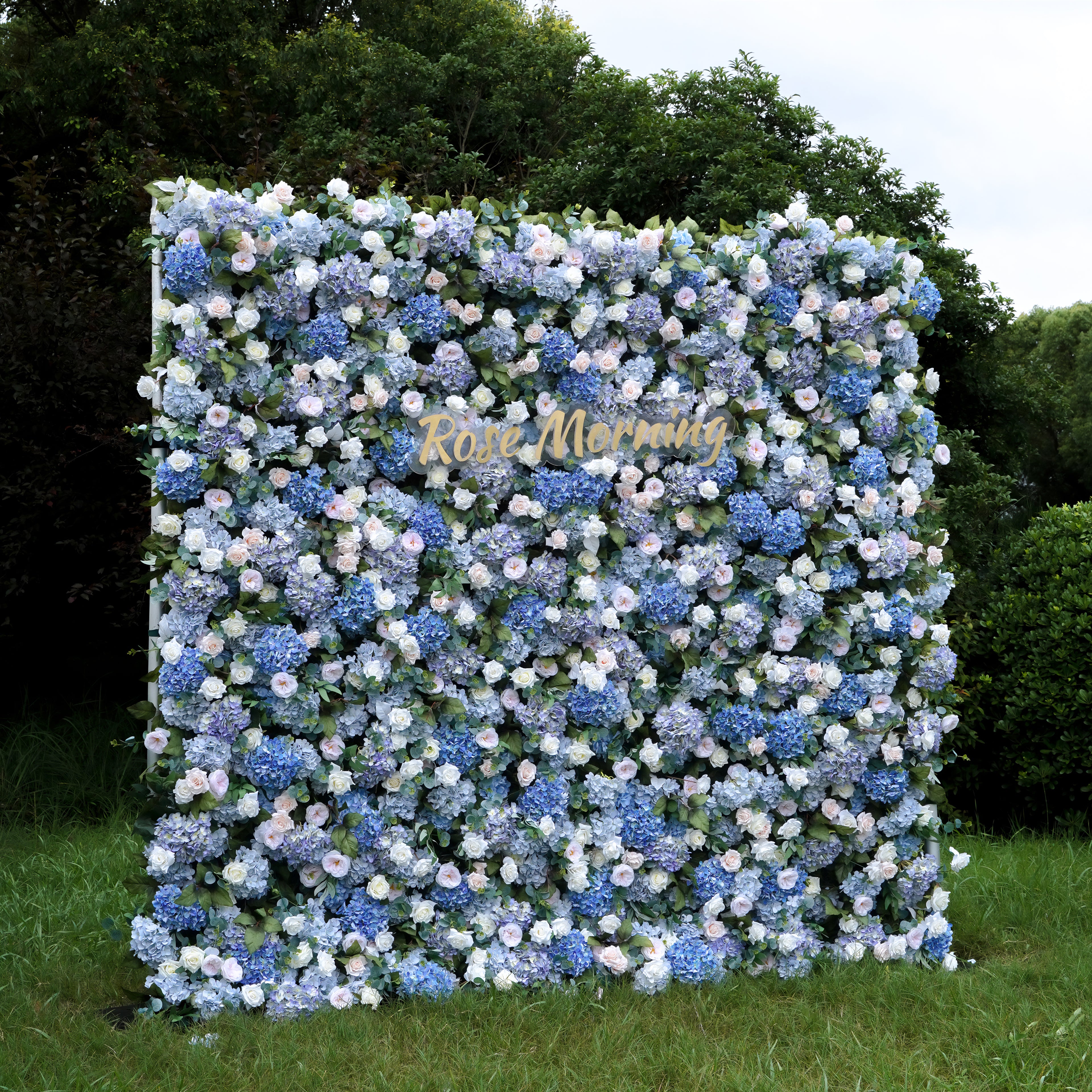 Everly: 5D Fabric Artificial Flower Wall Rolling Up Curtain Flower Wall R015 - 8ft*8ft Rose Morning