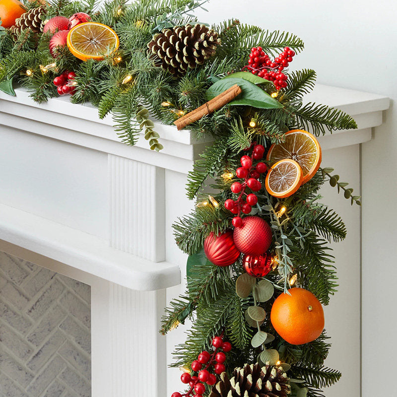 2026 Hot 106 Inches Festive Christmas Garland with Dried Oranges, Cinnamon & Pine Accents