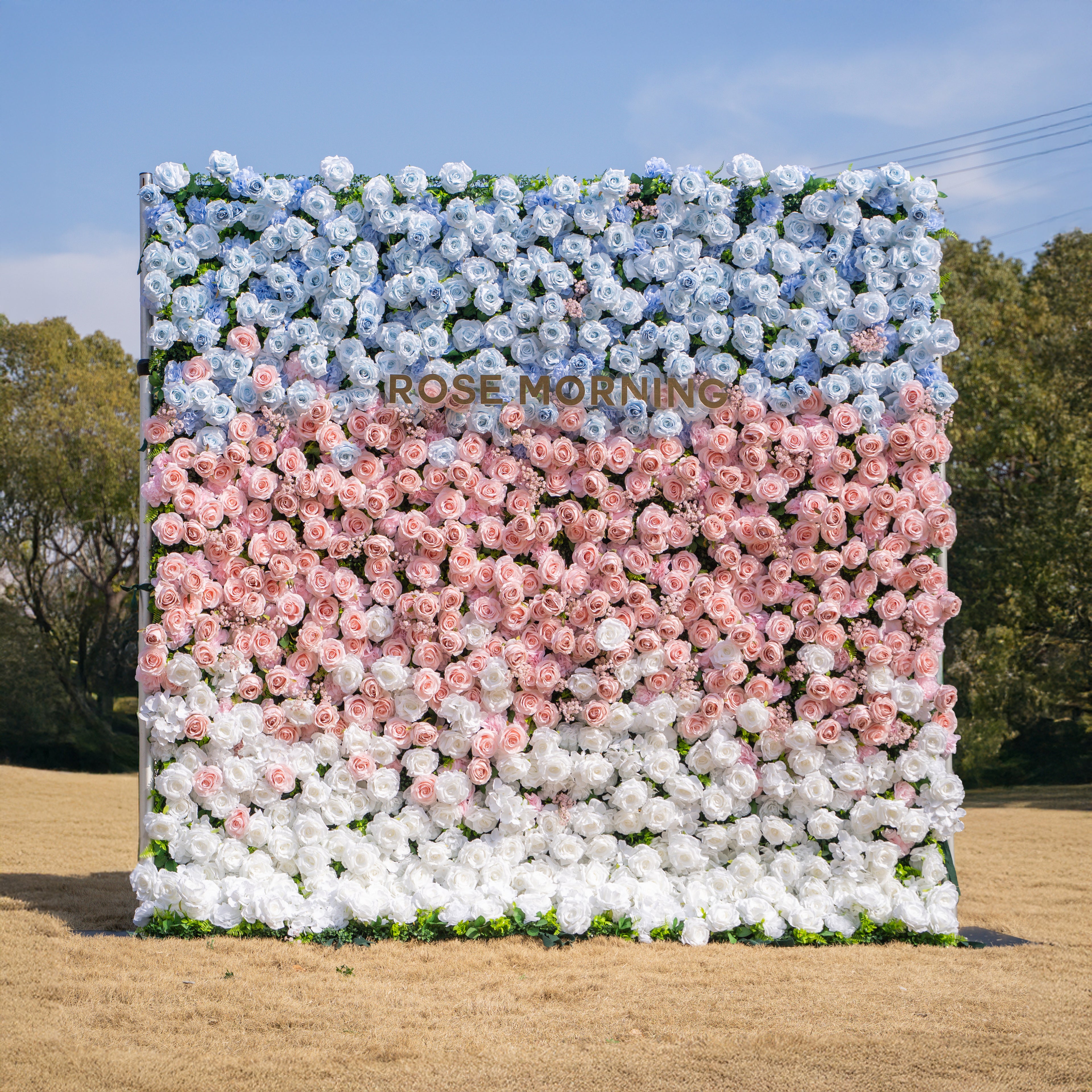 Fiora:3D Dream Pink & Blue Pastel Silk Roll-up Curtain Floral Wall for Gender Reveal & Birthday Events Decor