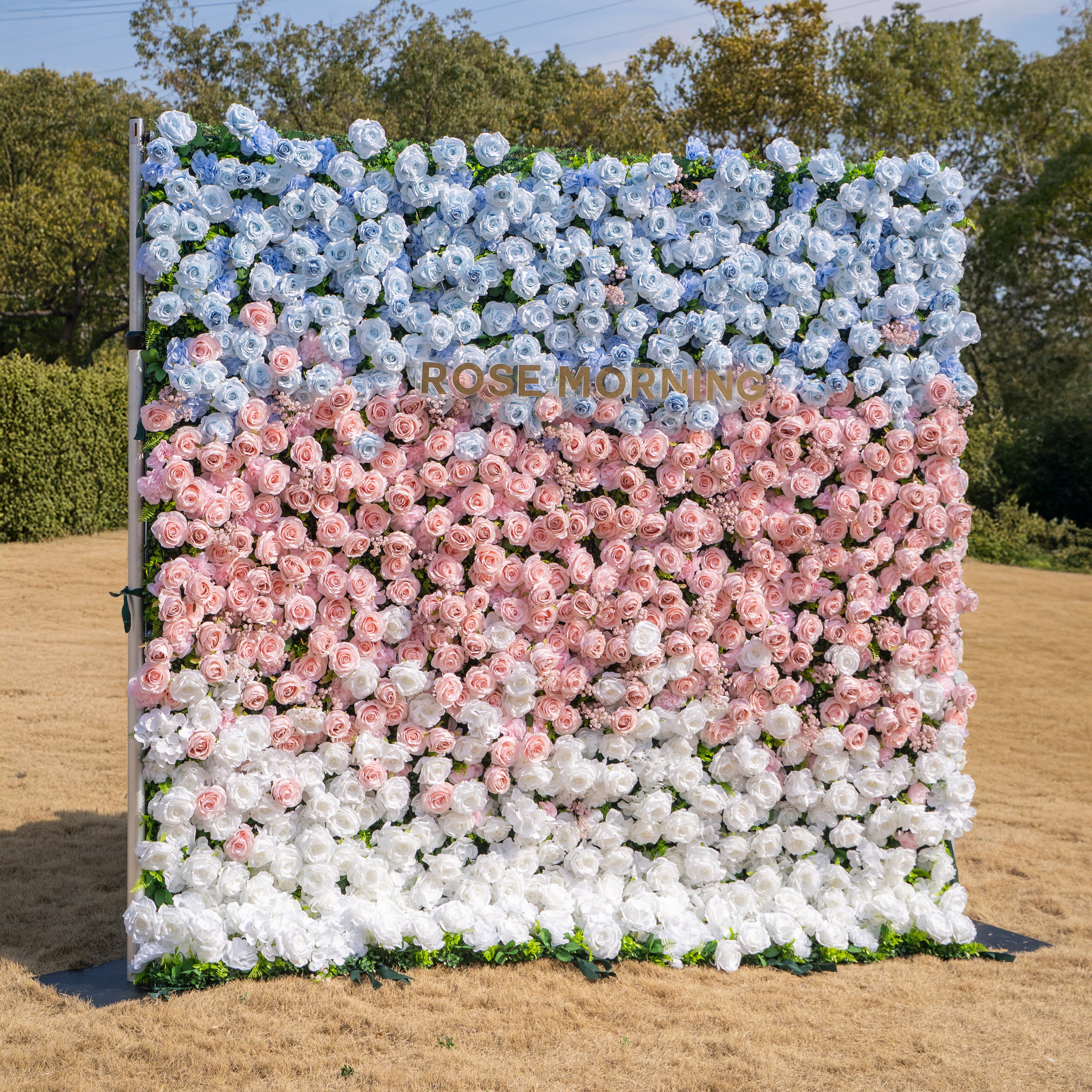 Fiora:3D Dream Pink & Blue Pastel Silk Roll-up Curtain Floral Wall for Gender Reveal & Birthday Events Decor