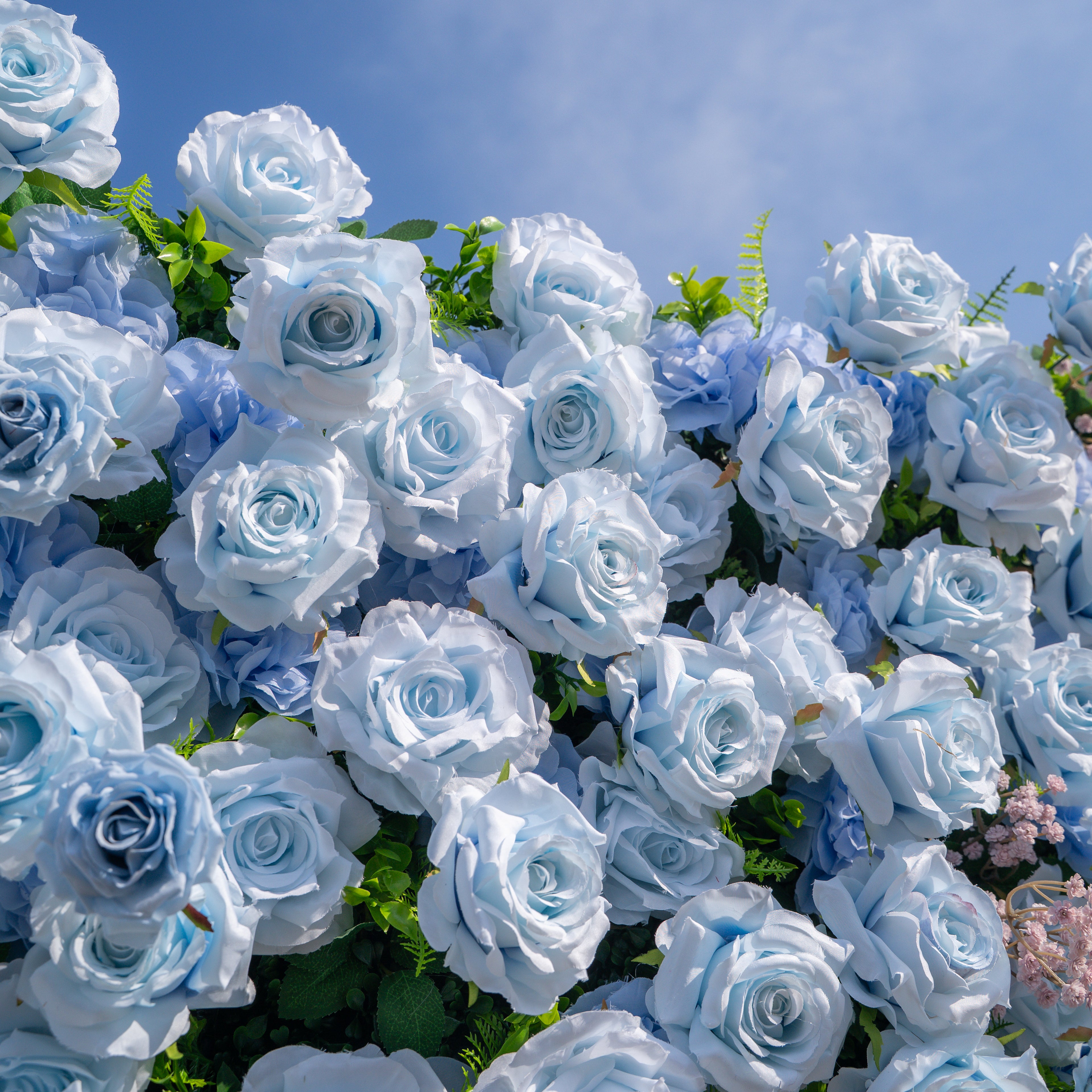 Fiora:3D Dream Pink & Blue Pastel Silk Roll-up Curtain Floral Wall for Gender Reveal & Birthday Events Decor