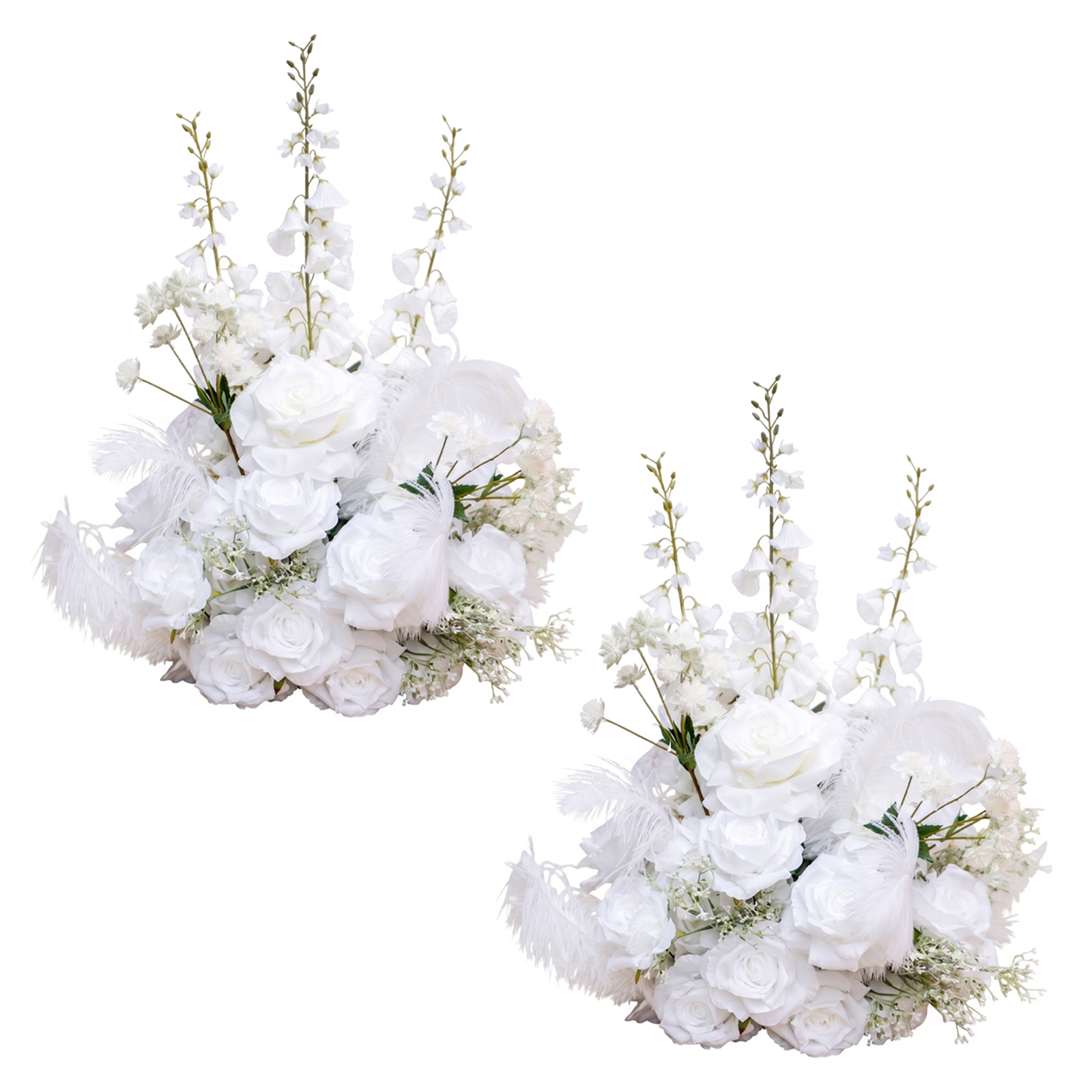 Florielle:White Artificial Rose Arrangements, Wedding Aisle & Table Decor Realistic Silk Flowers with Stable Base,Reusable,Ideal for Indoor Outdoor Ceremonies,Parties & Table Centerpieces