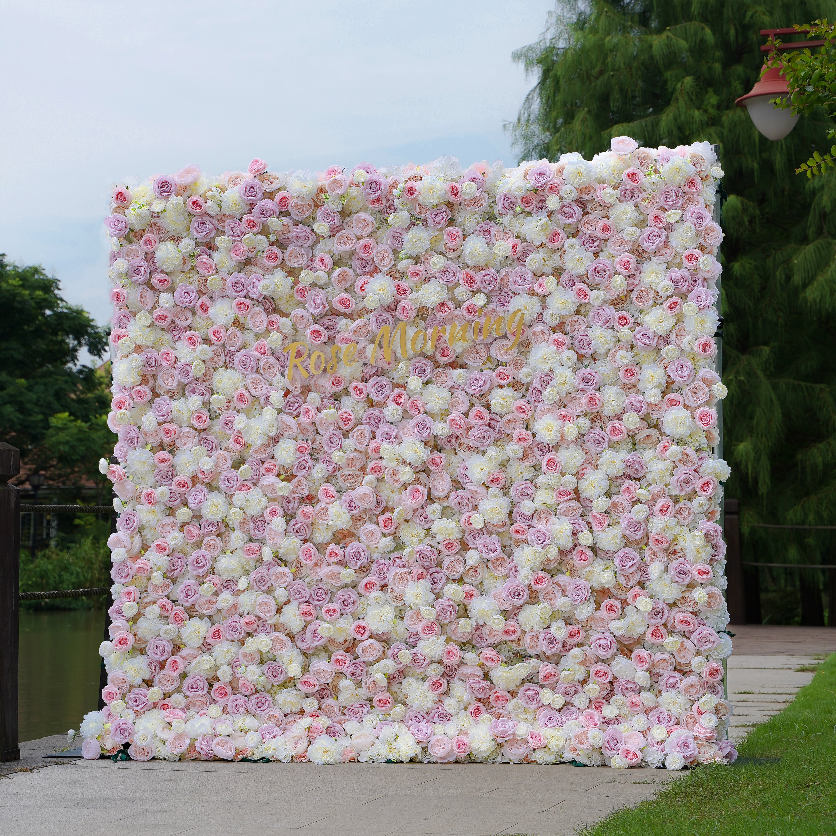 Hannah: 5D Fabric Artificial Flower Wall Rolling Up Curtain Flower Wall R013 - 8ft*8ft Rose Morning