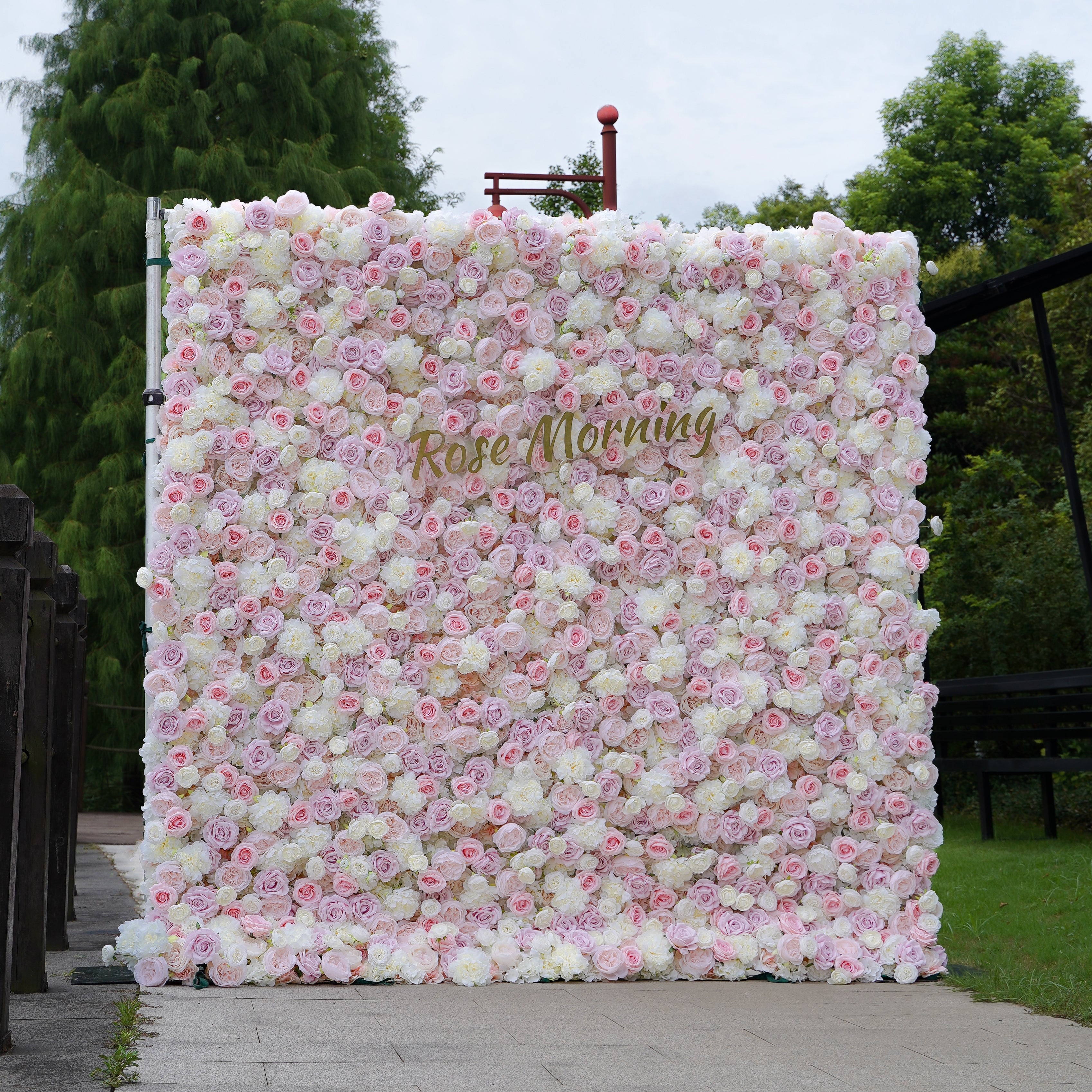 Hannah: 5D Fabric Artificial Flower Wall Rolling Up Curtain Flower Wall R013 - 8ft*8ft Rose Morning