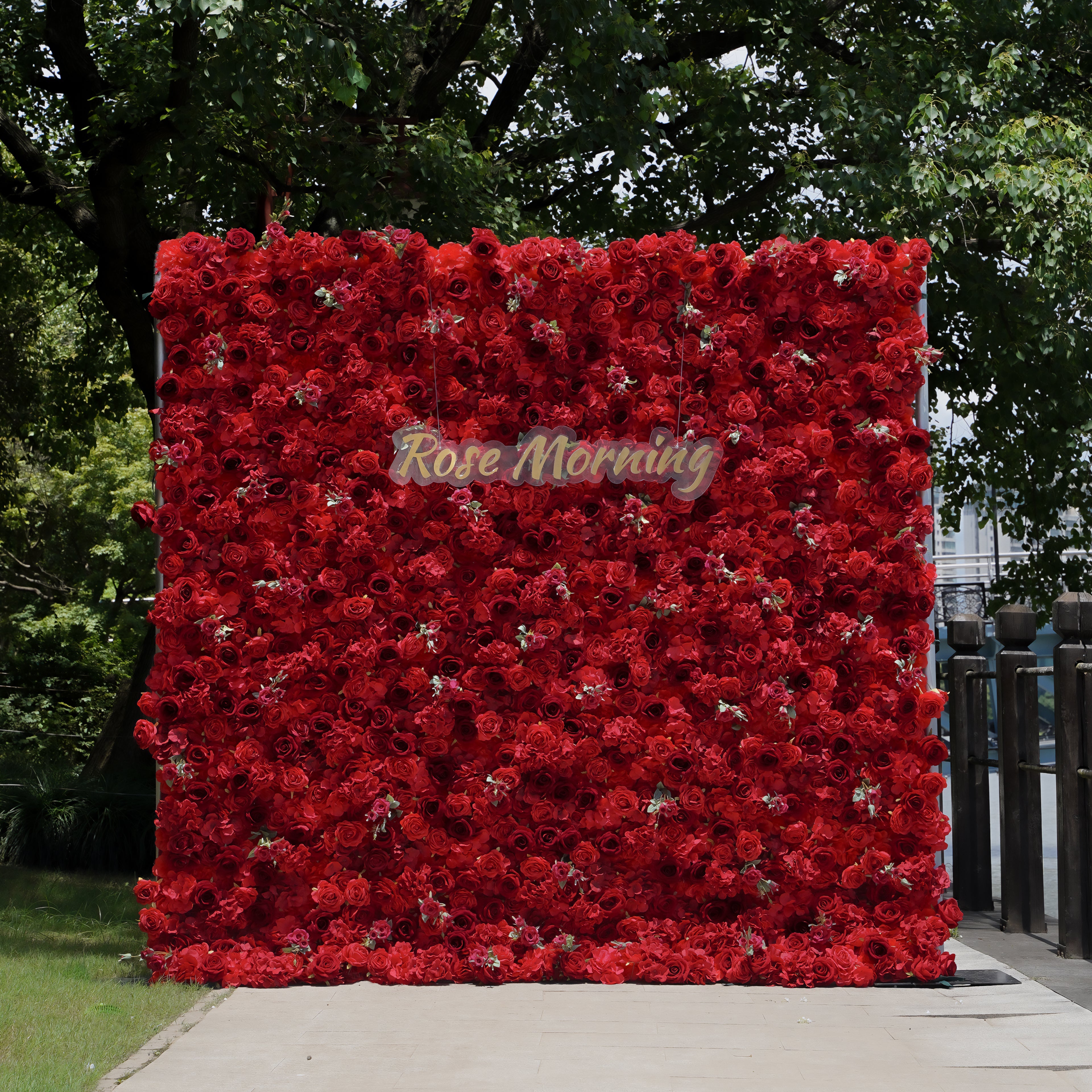 Jennifer: 3D Fabric Artificial Flower Wall Rolling Up Curtain Flower Wall R175 - 8ft*8ft Rose Morning