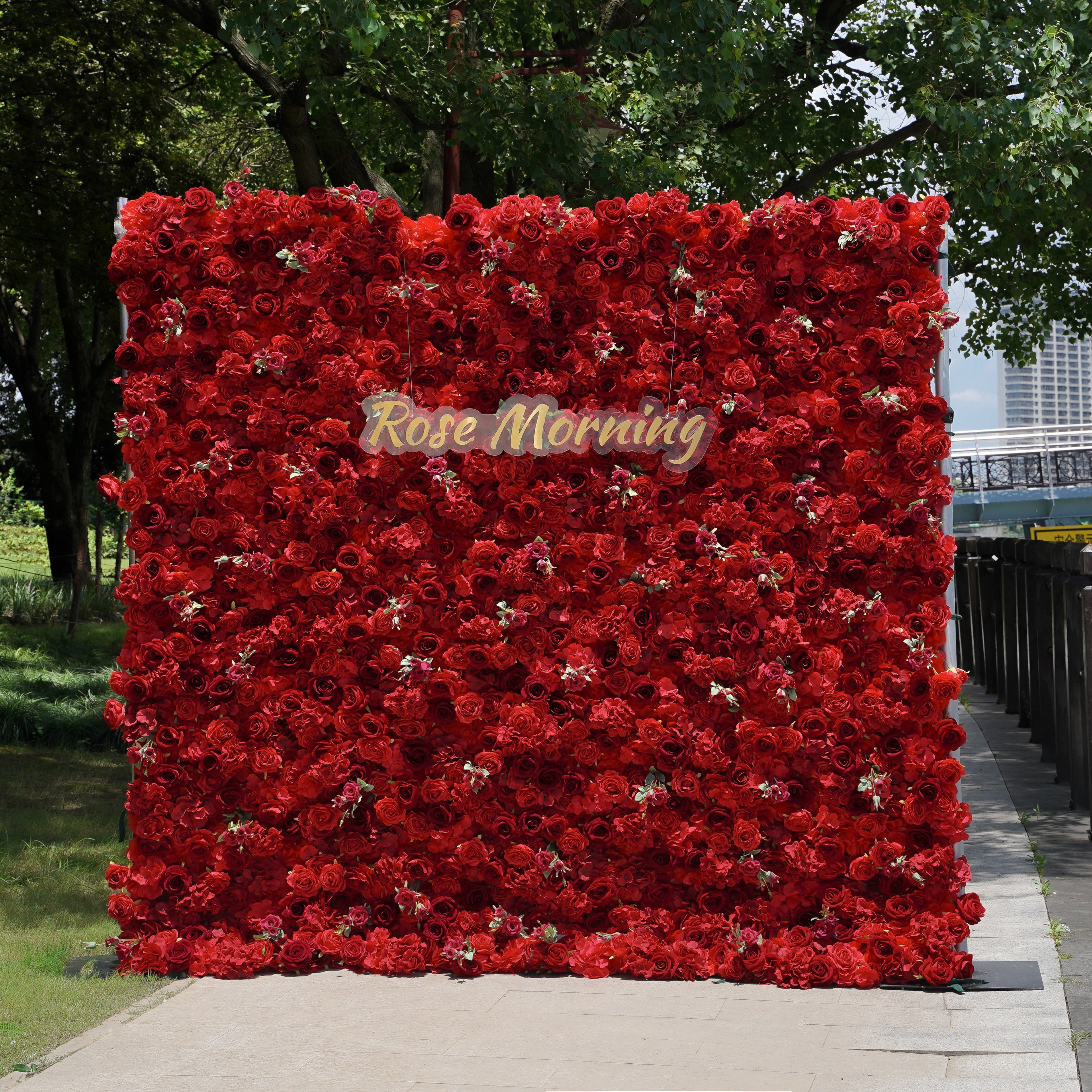 Jennifer: 3D Fabric Artificial Flower Wall Rolling Up Curtain Flower Wall R175 - 8ft*8ft Rose Morning