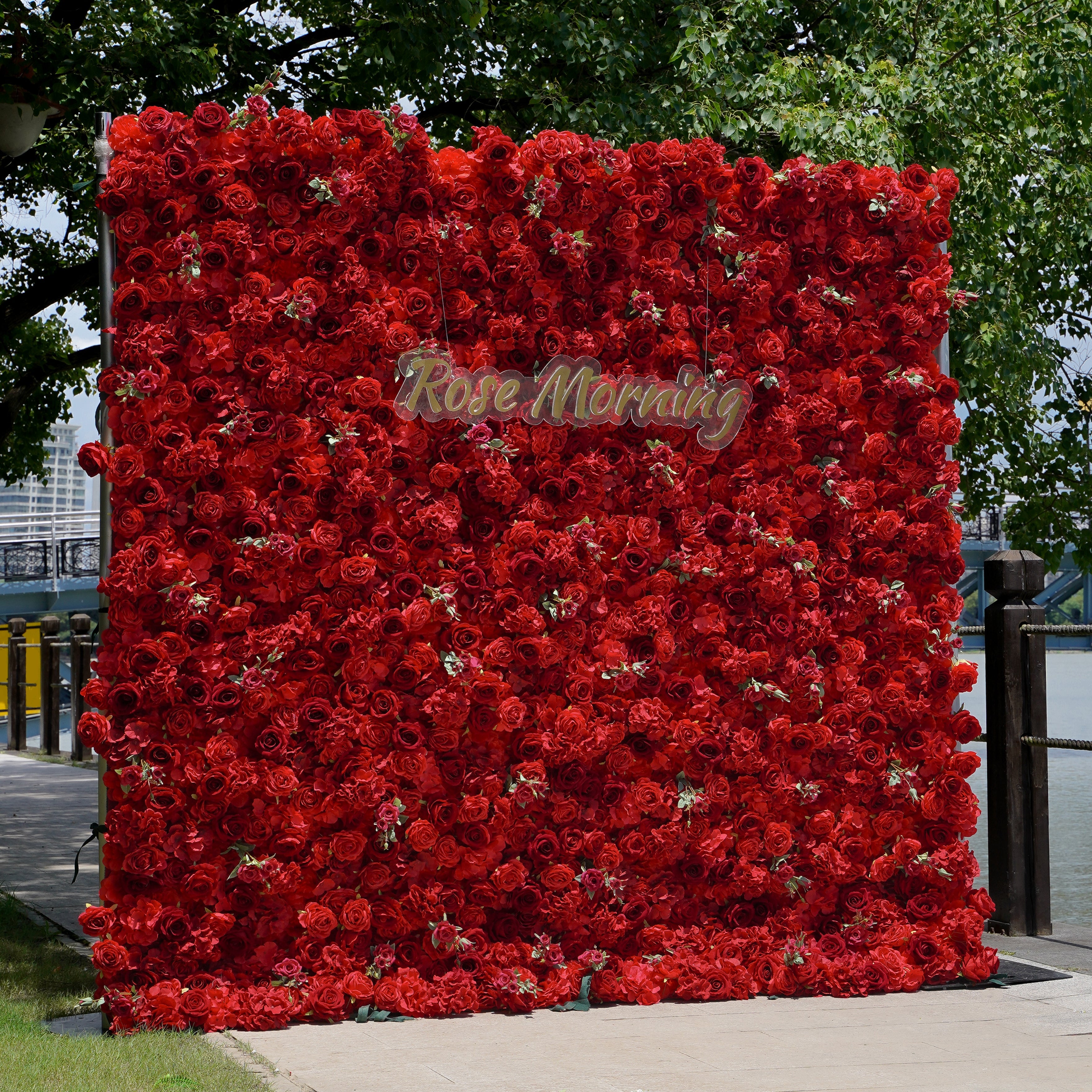 Jennifer: 3D Fabric Artificial Flower Wall Rolling Up Curtain Flower Wall R175 - 8ft*8ft Rose Morning