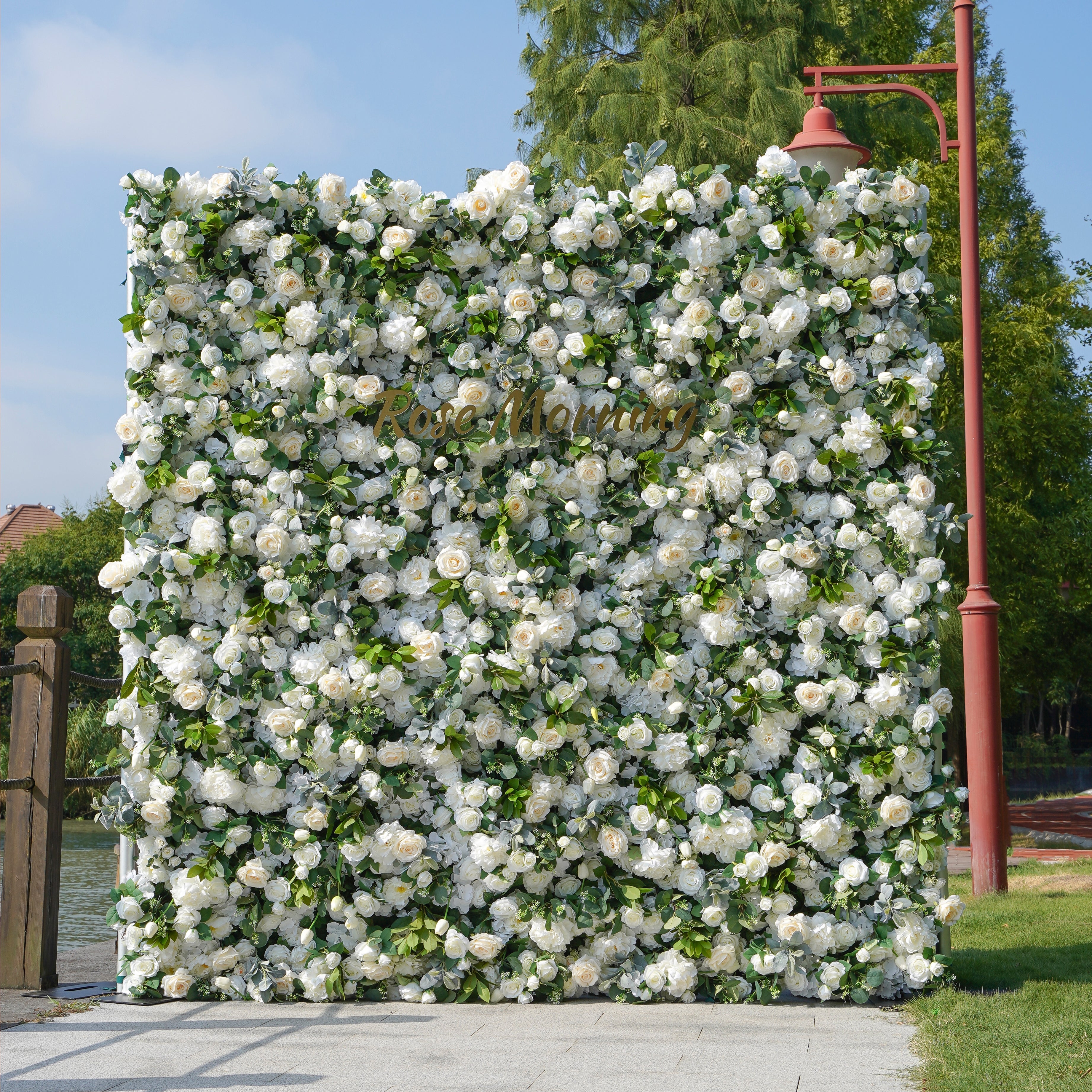 Rose Morning“The flower walls are made of artificial flowers in various colors, layered at different levels to create a lush, elegant and natural look. The exclusive zipper design and roll-up design make it easy to install and remove.”