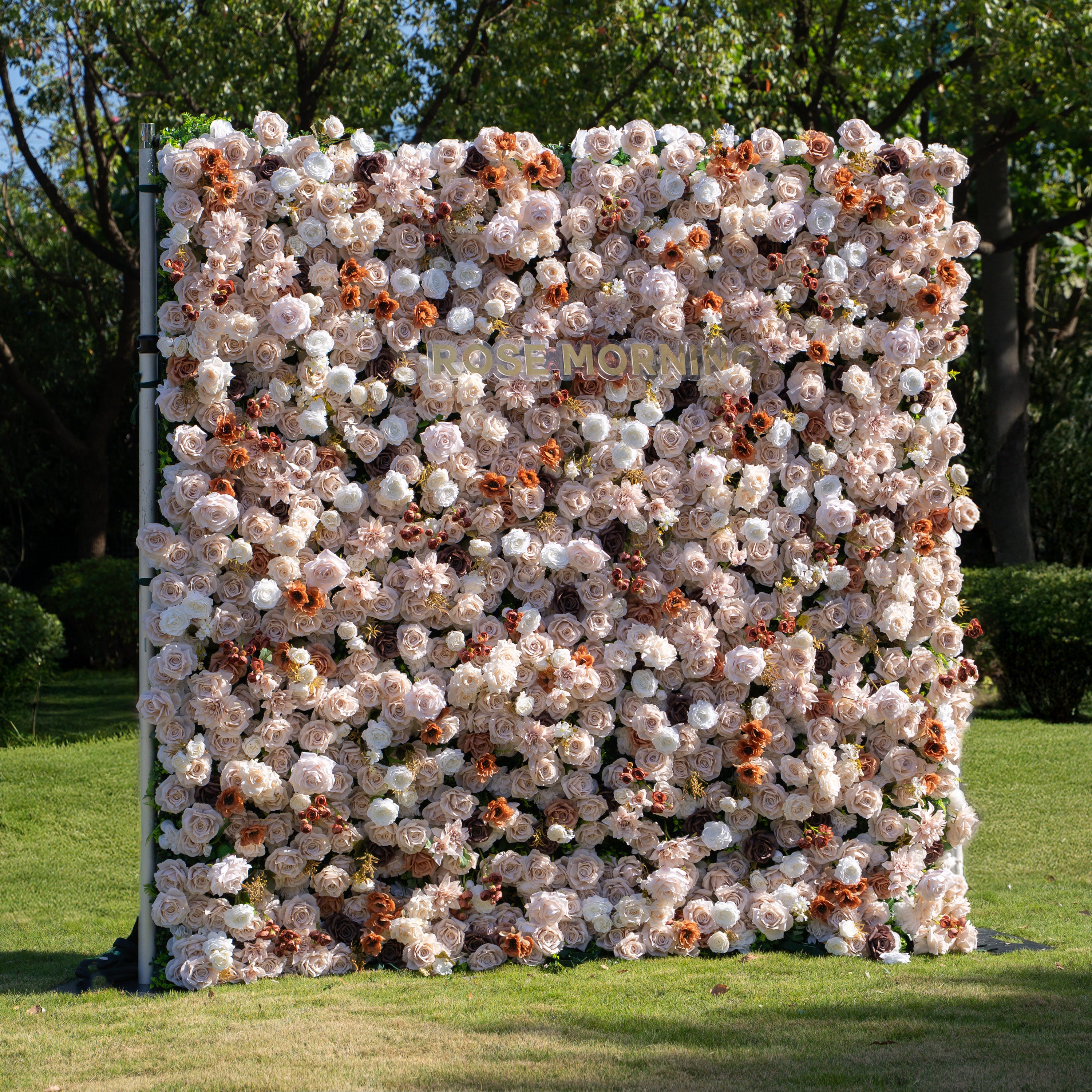 Latte:4D Fabric Artificial zip up curtain flower wall 8ft*8ft