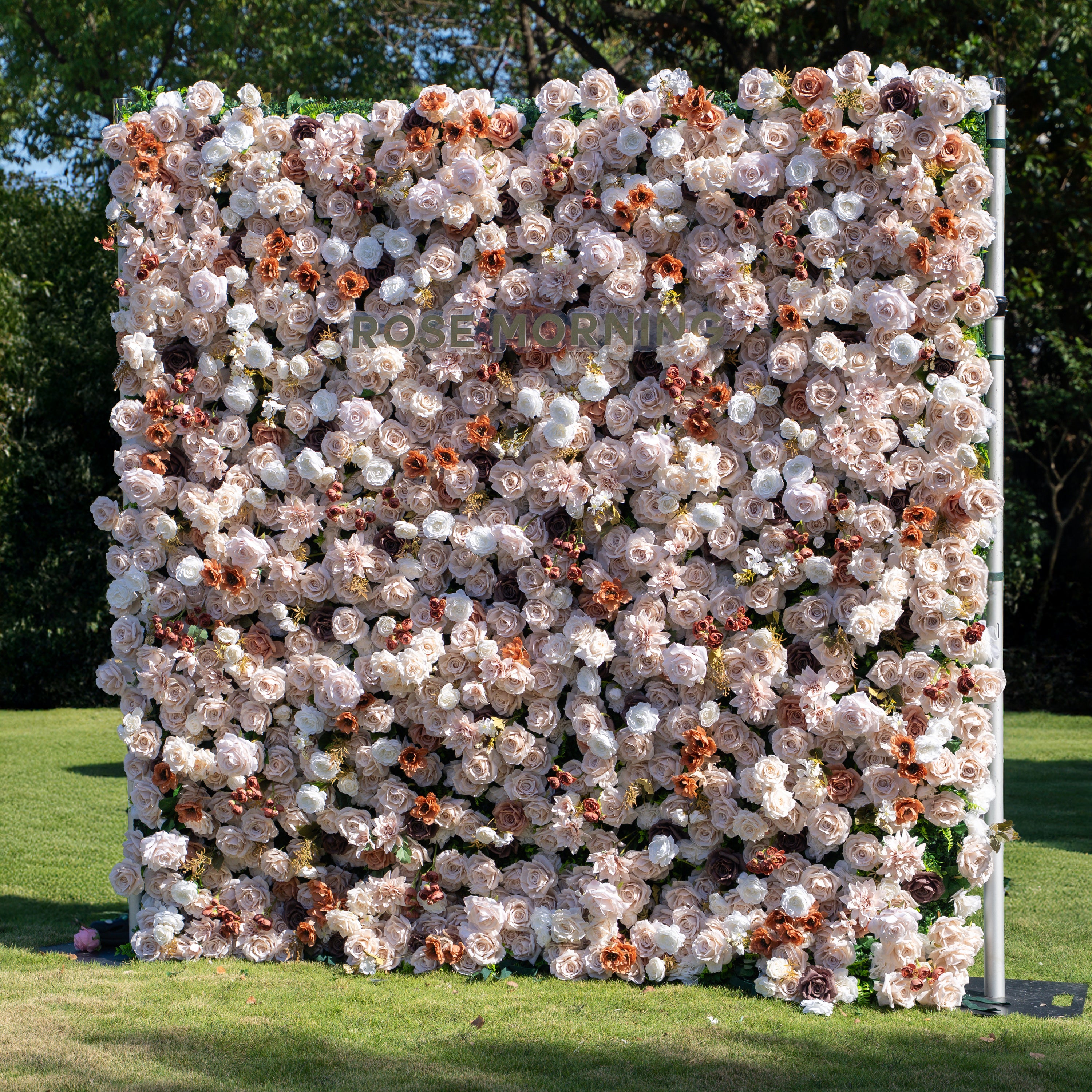 Latte:4D Fabric Artificial zip up curtain flower wall 8ft*8ft