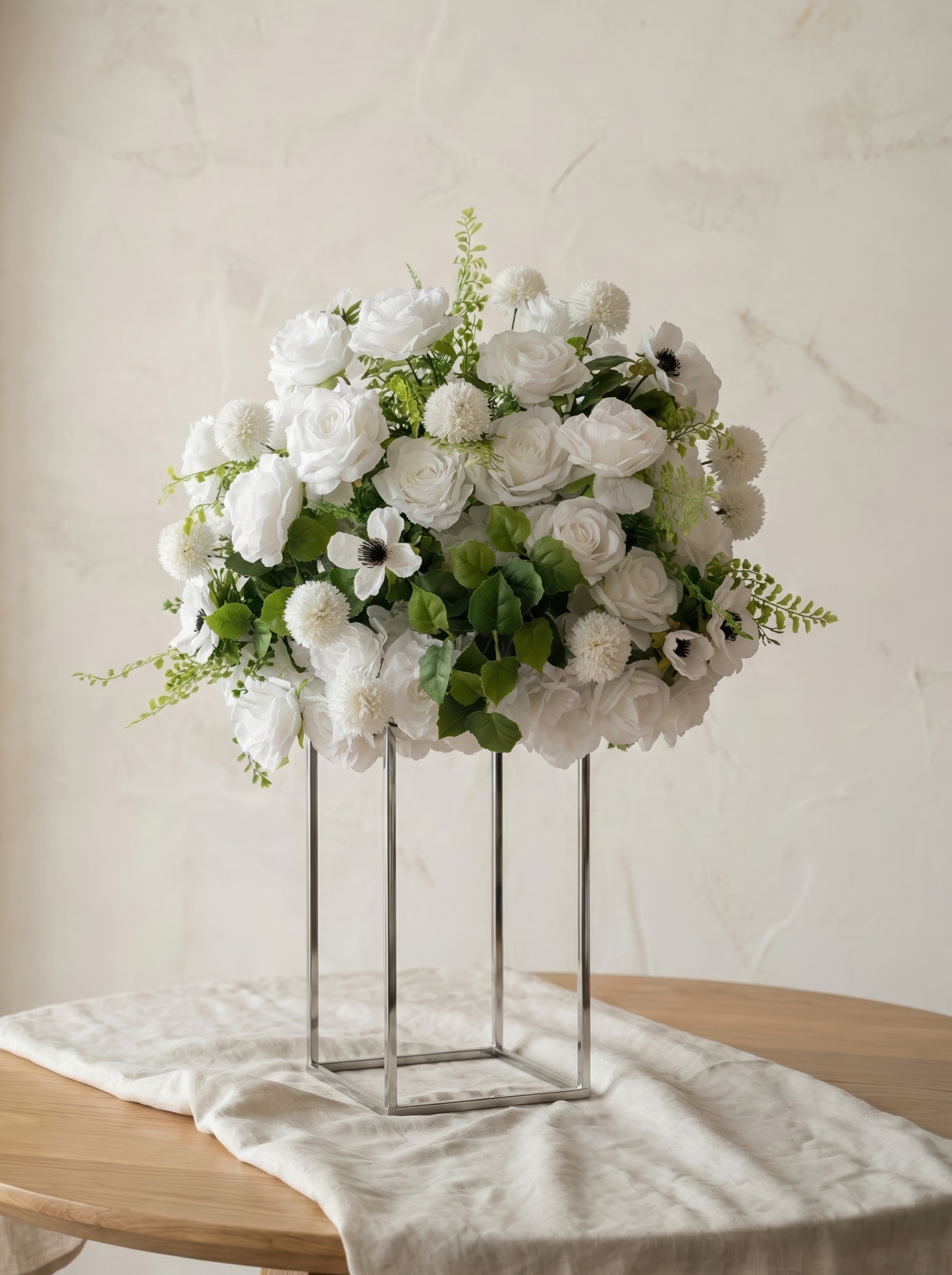 Liora Flower Ball: White and Green Flower Ball Flower Centerpiece Bouquet Table Decoration