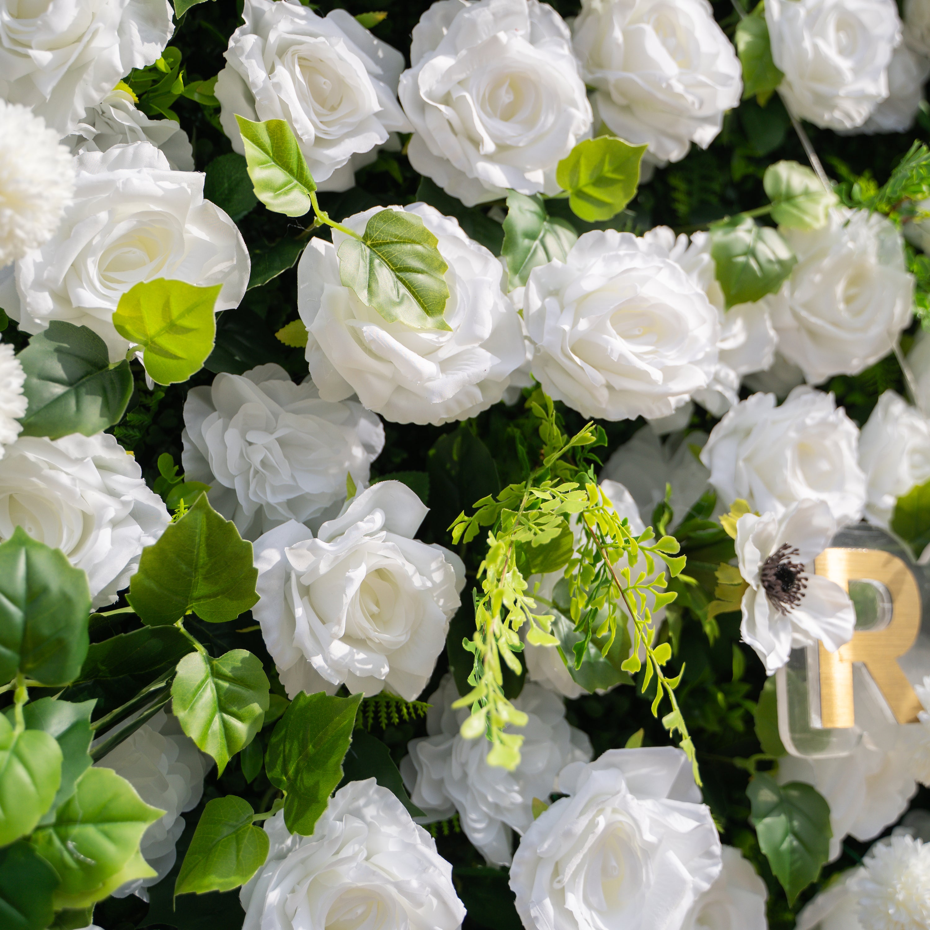 Liora: 3D White Rose & Greenery Roll-Up Curtain Artificial Floral Wall for Garden Wedding & Party Decor