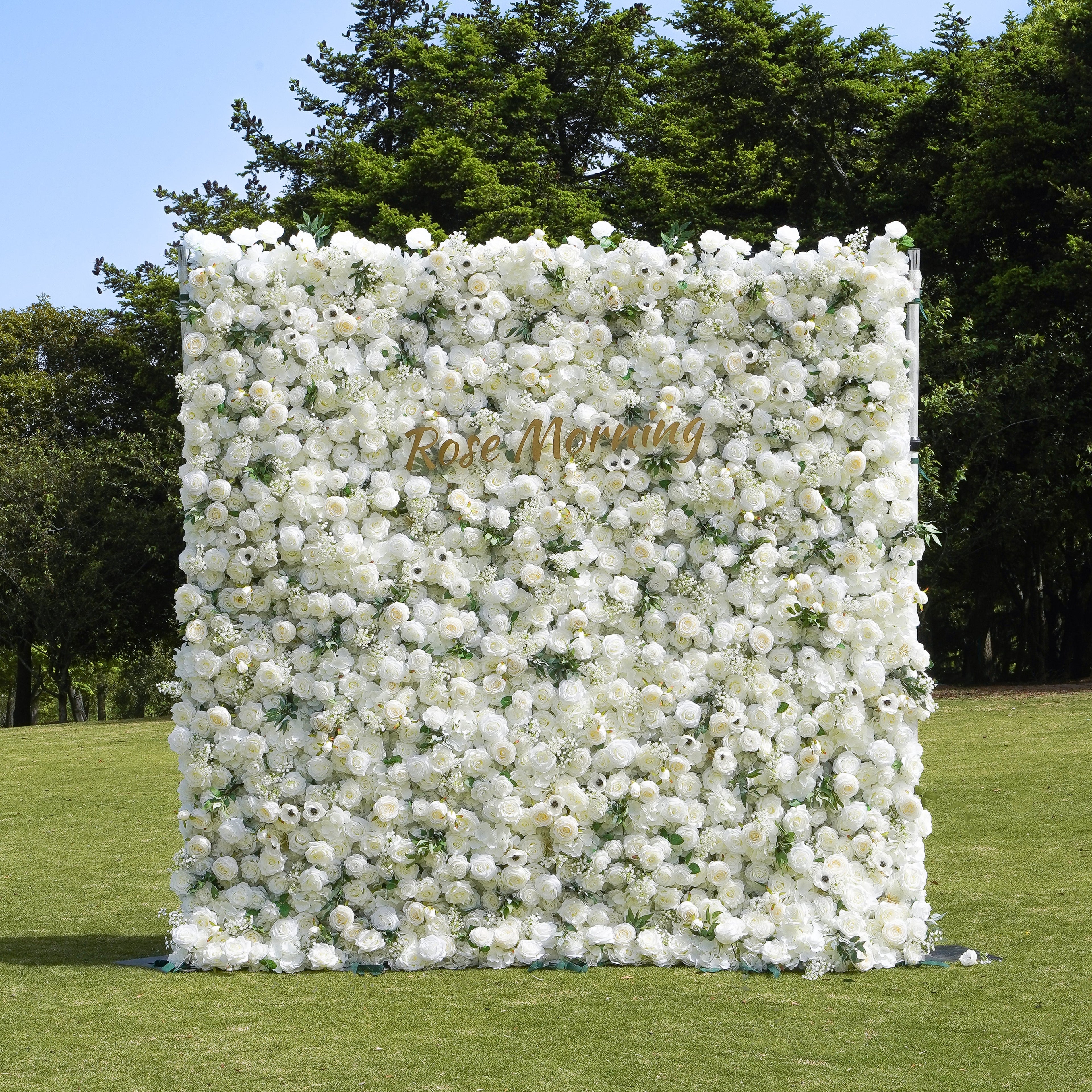 Rose Morning“The flower walls are made of artificial flowers in various colors, layered at different levels to create a lush, elegant and natural look. The exclusive zipper design and roll-up design make it easy to install and remove.”