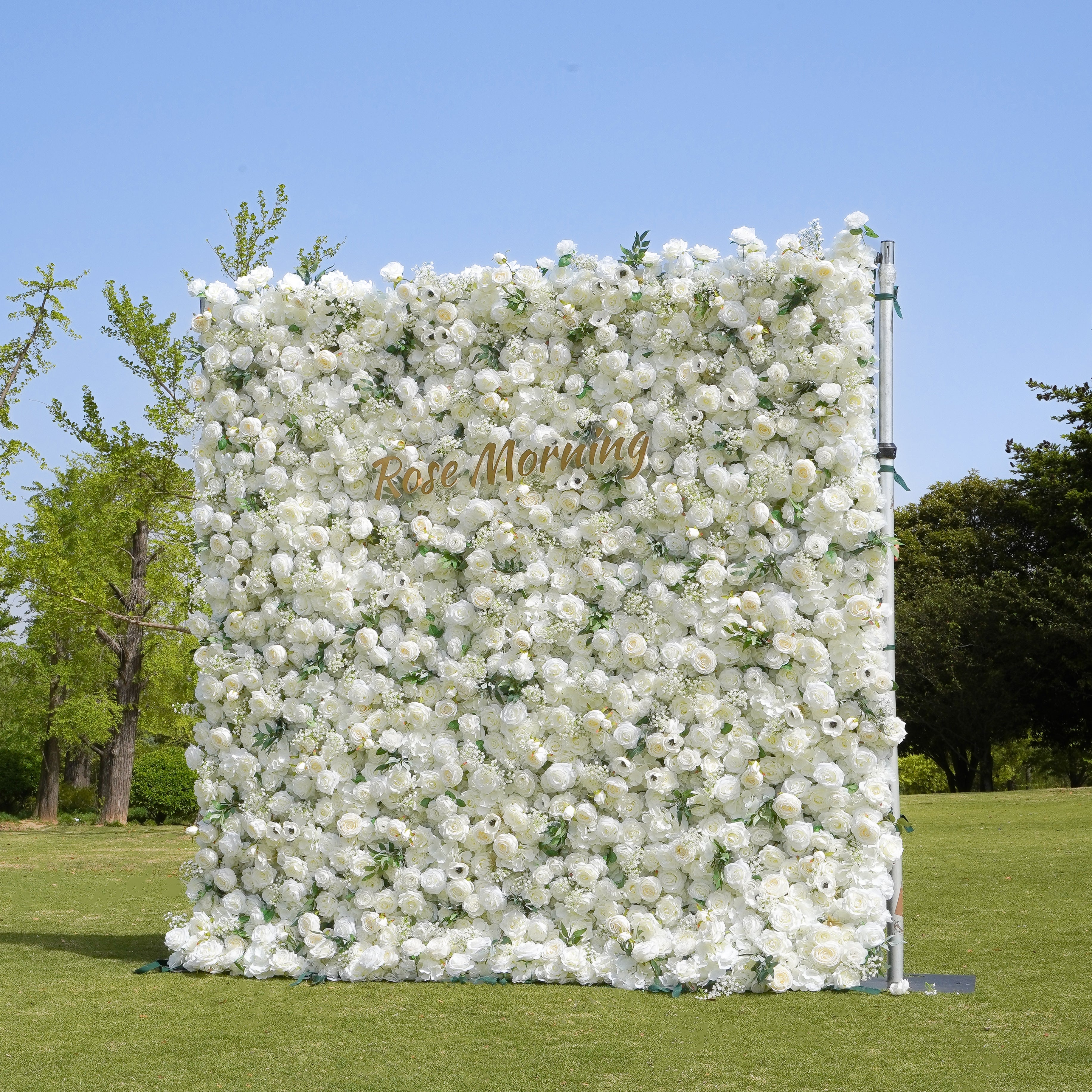Rose Morning“The flower walls are made of artificial flowers in various colors, layered at different levels to create a lush, elegant and natural look. The exclusive zipper design and roll-up design make it easy to install and remove.”