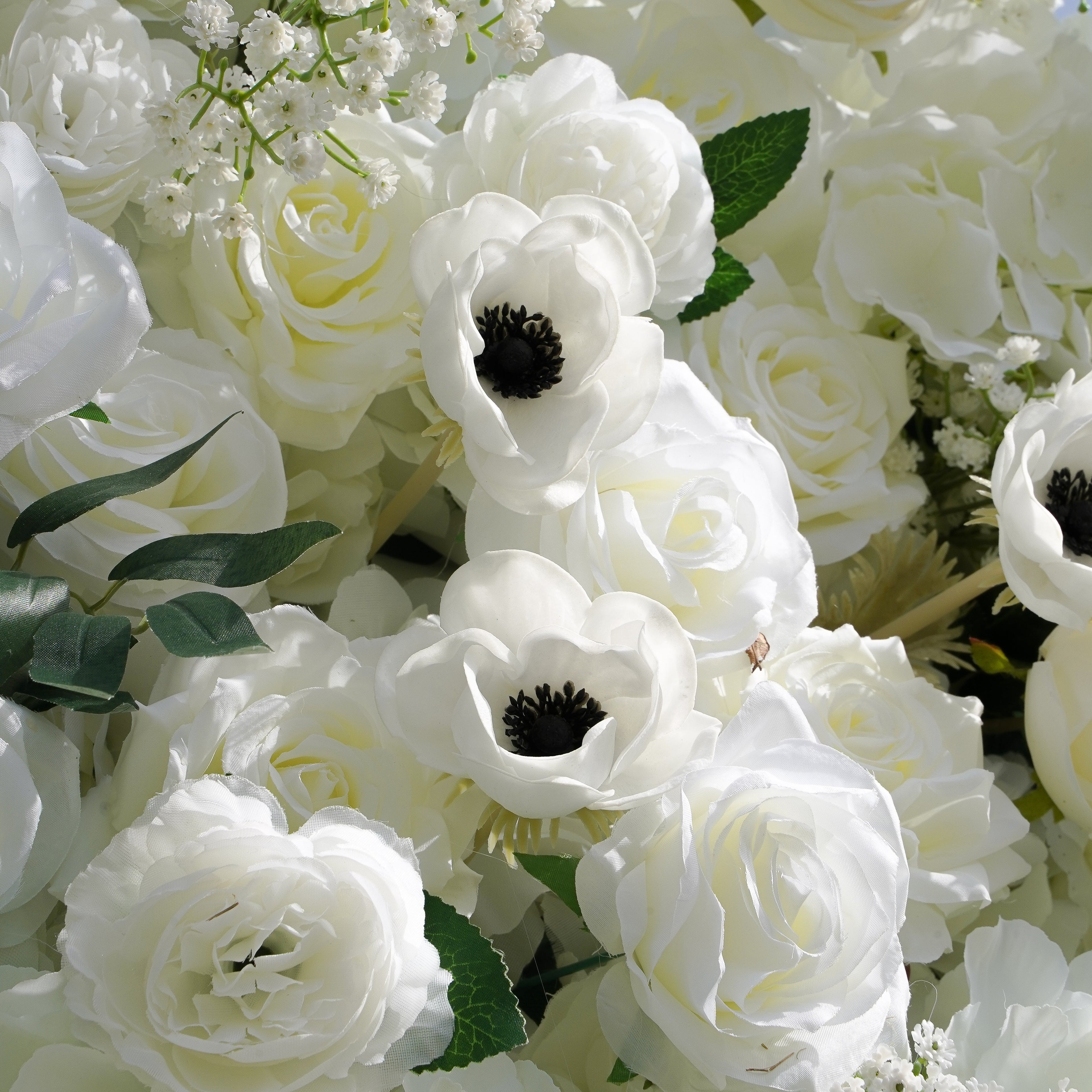 Rose Morning“The flower walls are made of artificial flowers in various colors, layered at different levels to create a lush, elegant and natural look. The exclusive zipper design and roll-up design make it easy to install and remove.”