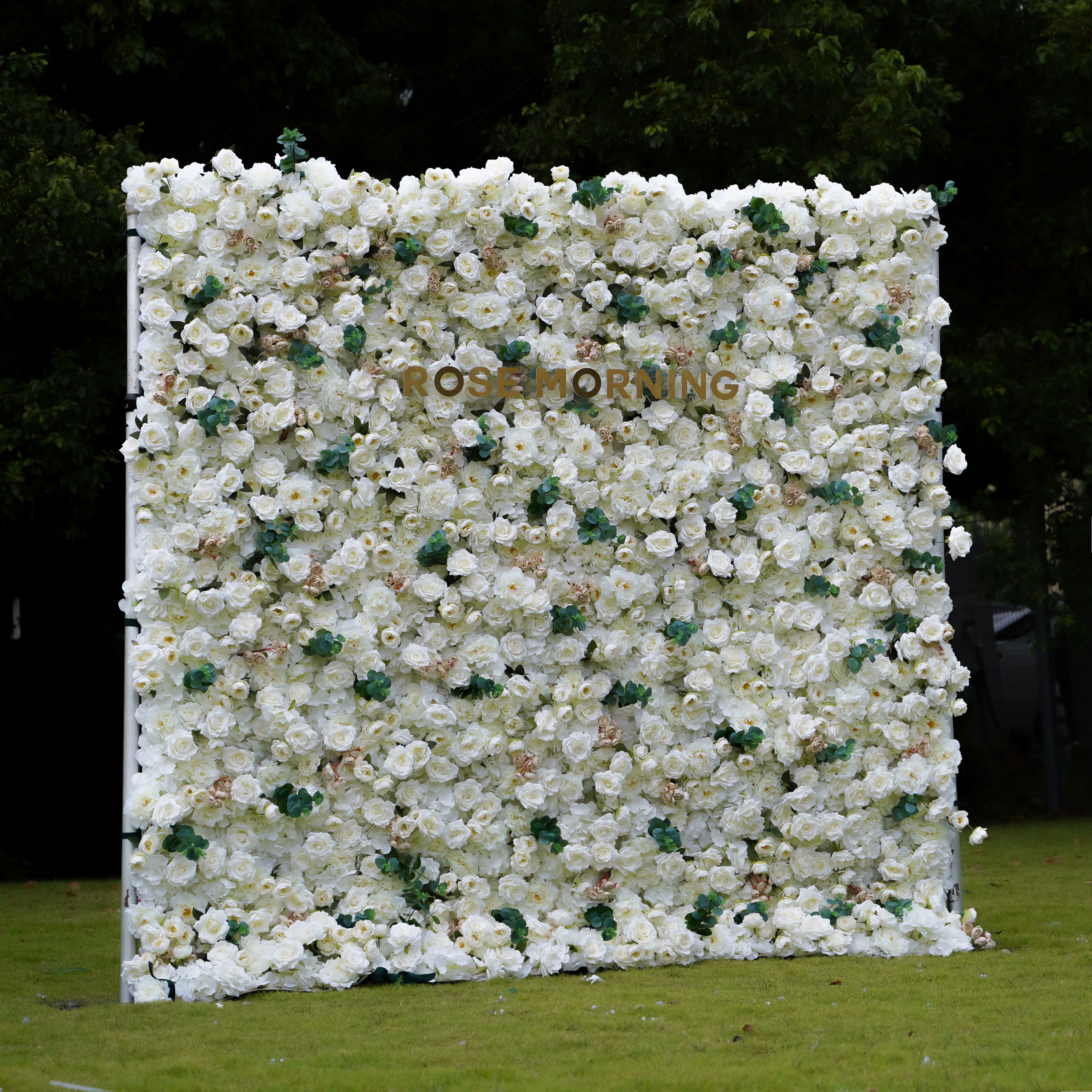 Marainne:5D Fabric Artificial Flower Wall Wedding Backdrop Rolling Up Curtain Flower Wall R099 - 8ft*8ft Rose Morning