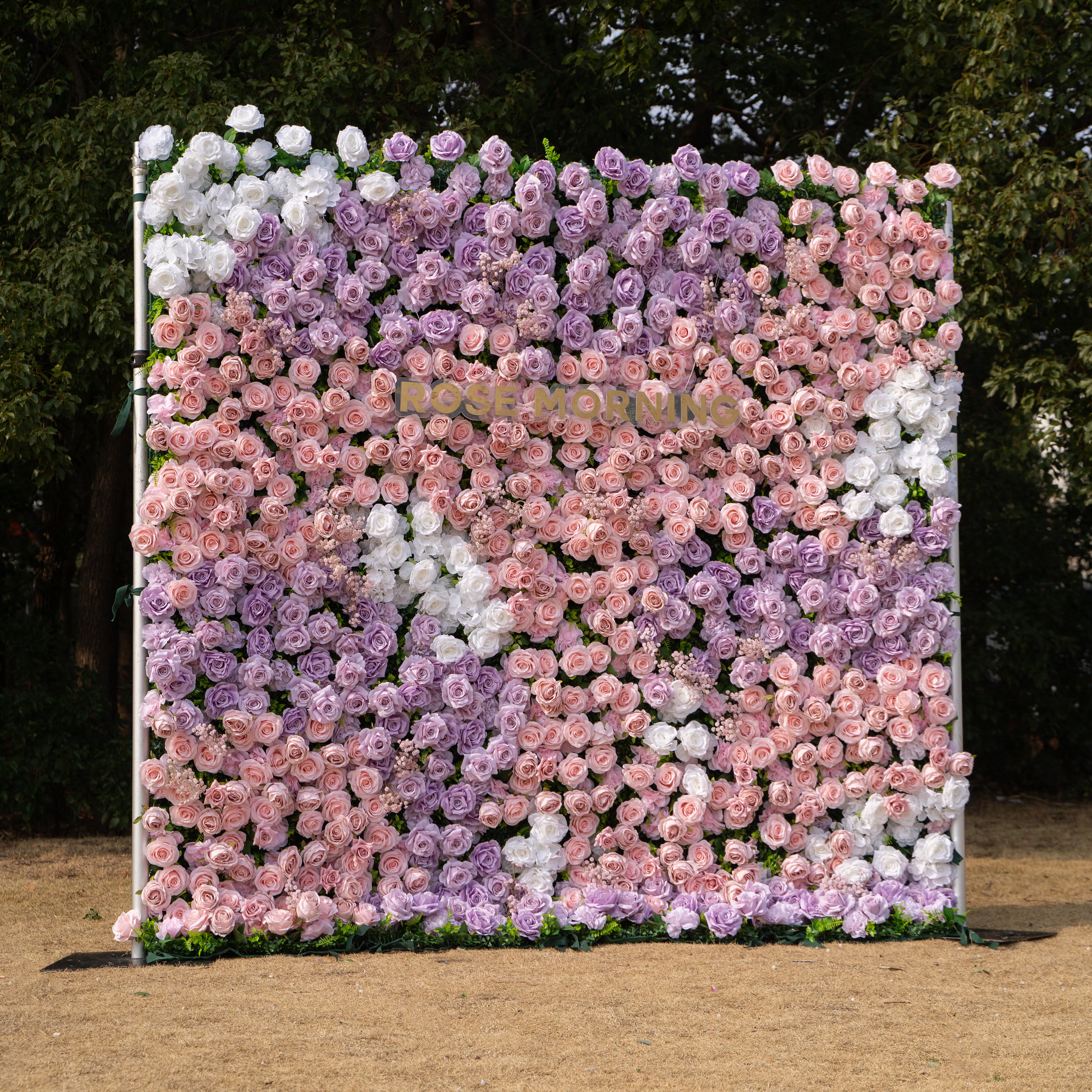 Maris: Luxury 3D Lavender & Blush Silk Rose Floral Wall Roll-Up Fabric Backdrop for Romantic Weddings & Bridal Showers