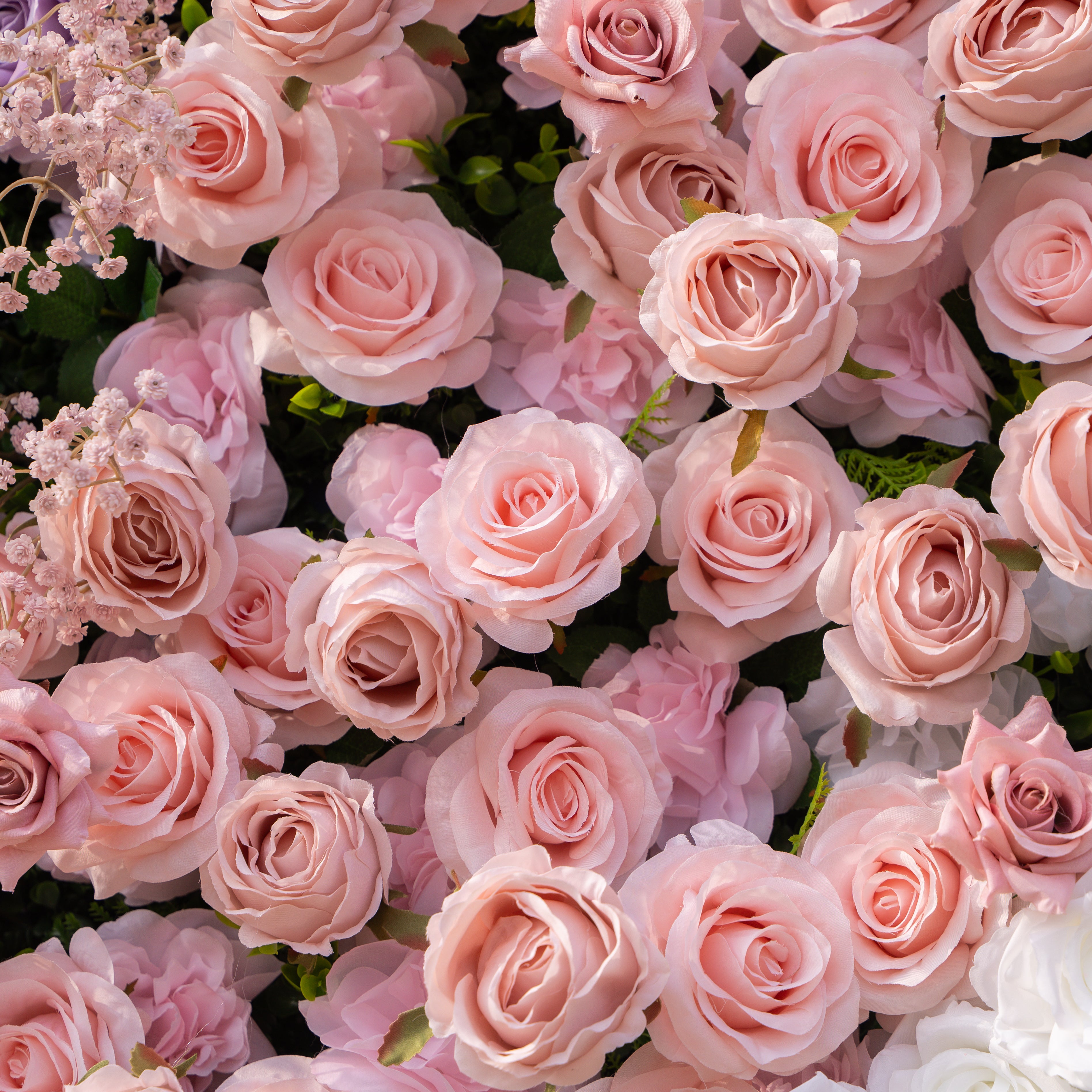 Maris: Luxury 3D Lavender & Blush Silk Rose Floral Wall Roll-Up Fabric Backdrop for Romantic Weddings & Bridal Showers