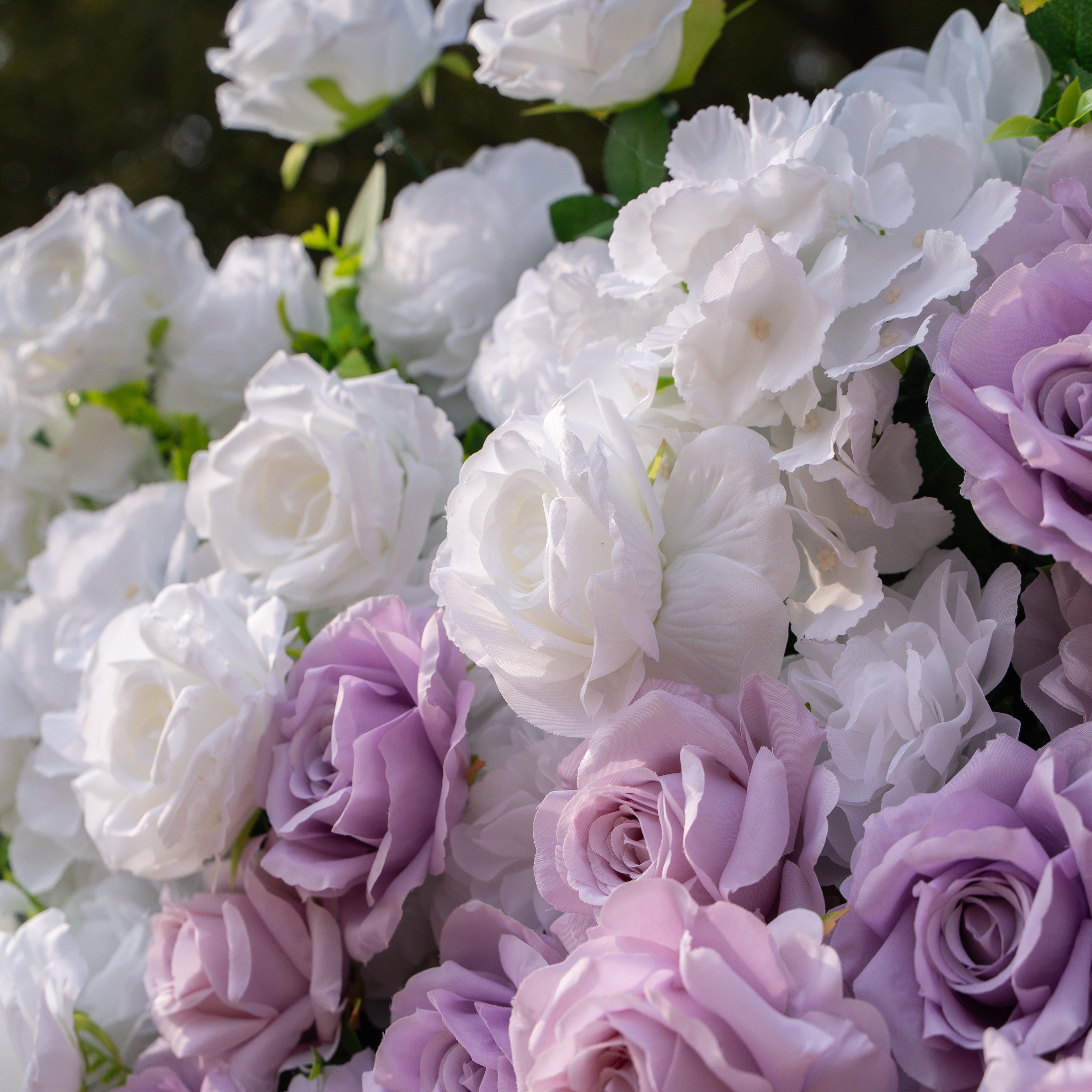 Maris: Luxury 3D Lavender & Blush Silk Rose Floral Wall Roll-Up Fabric Backdrop for Romantic Weddings & Bridal Showers