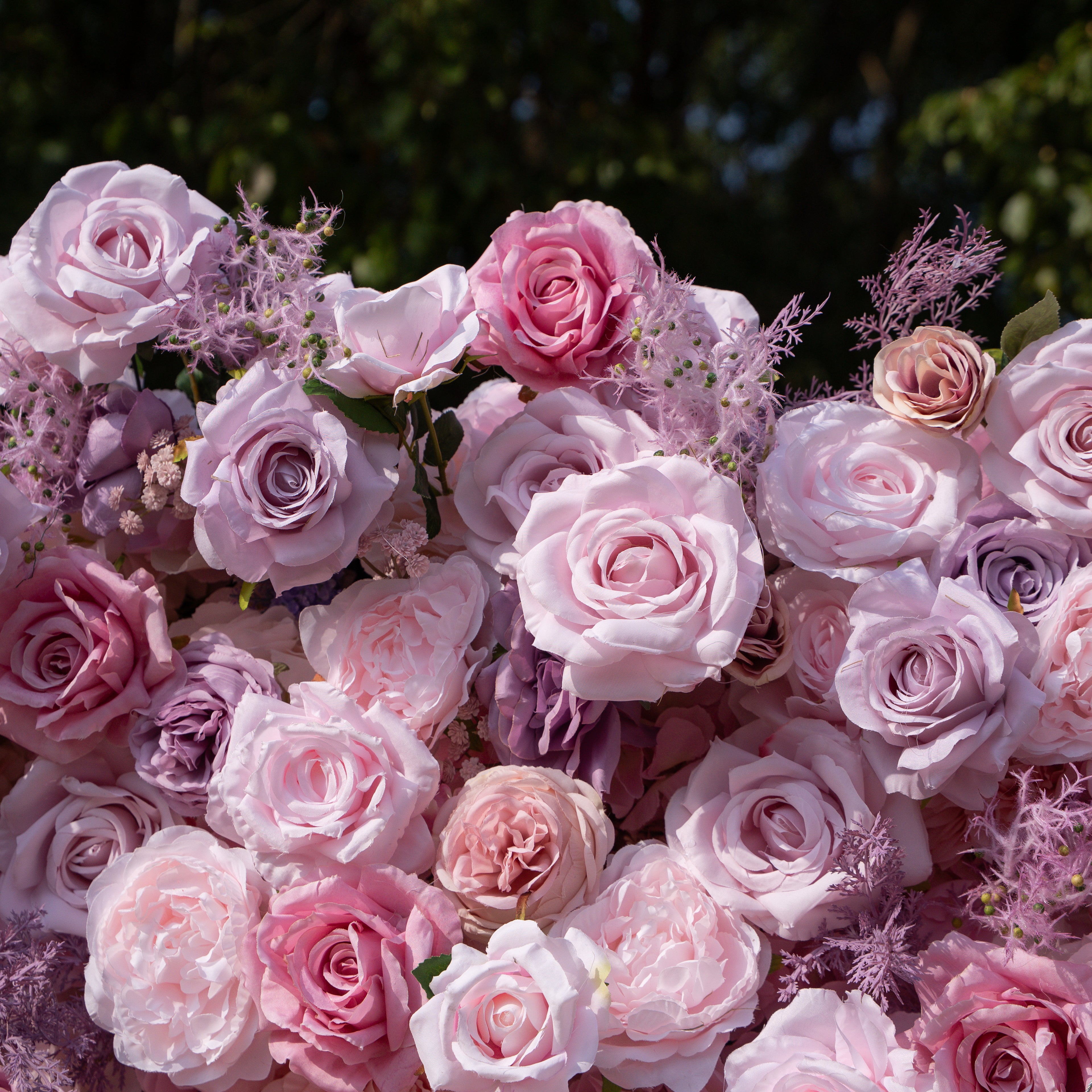 Matteo: 5D Lavender & Blush Pink Silk Rose Flower Wall Roll-Up Fabric Backdrop for Elegant Weddings & Events