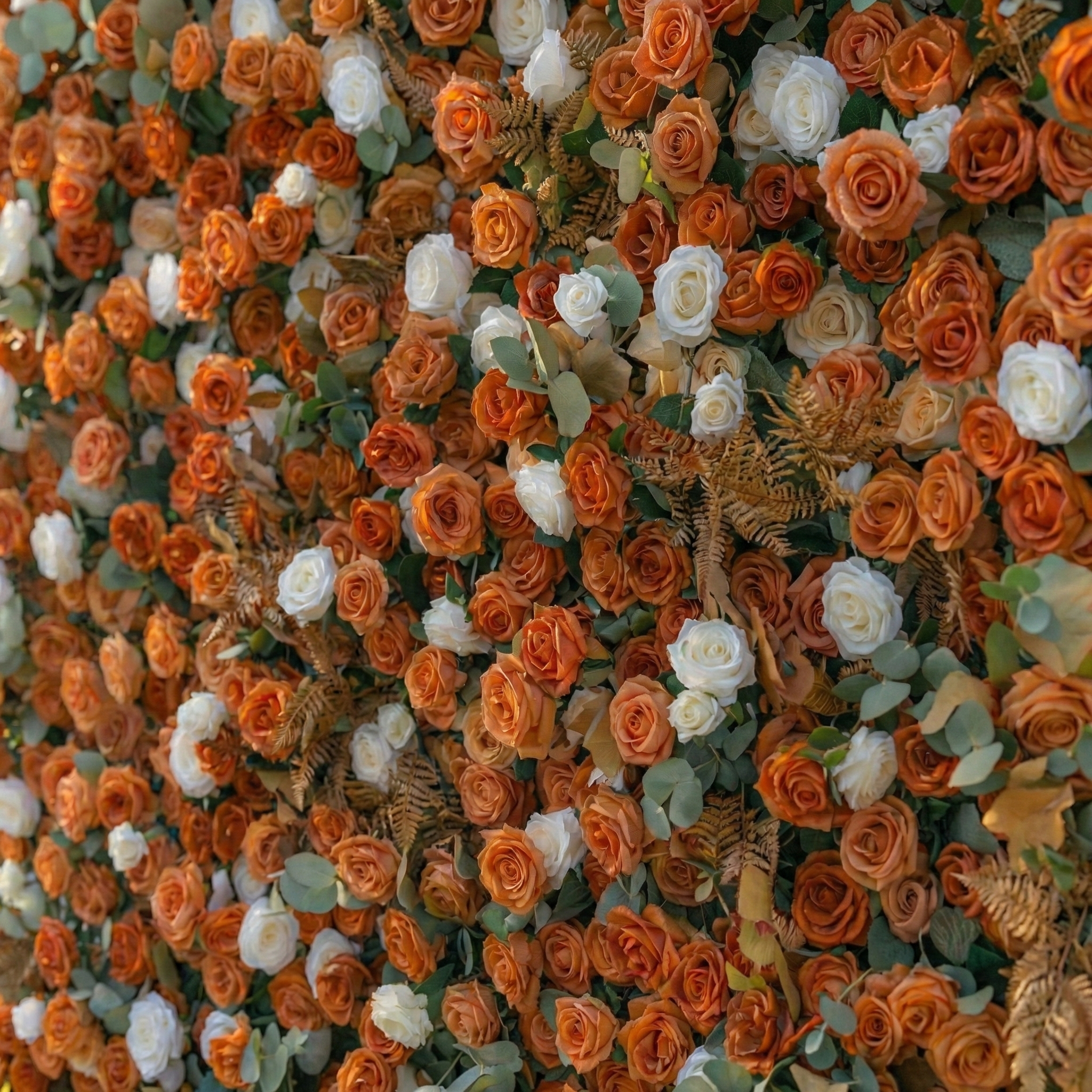 Morgan: Luxury 5D Terracotta & Cream Silk Rose Flower Wall Roll-Up Fabric Backdrop for Luxury Weddings & Garden Parties