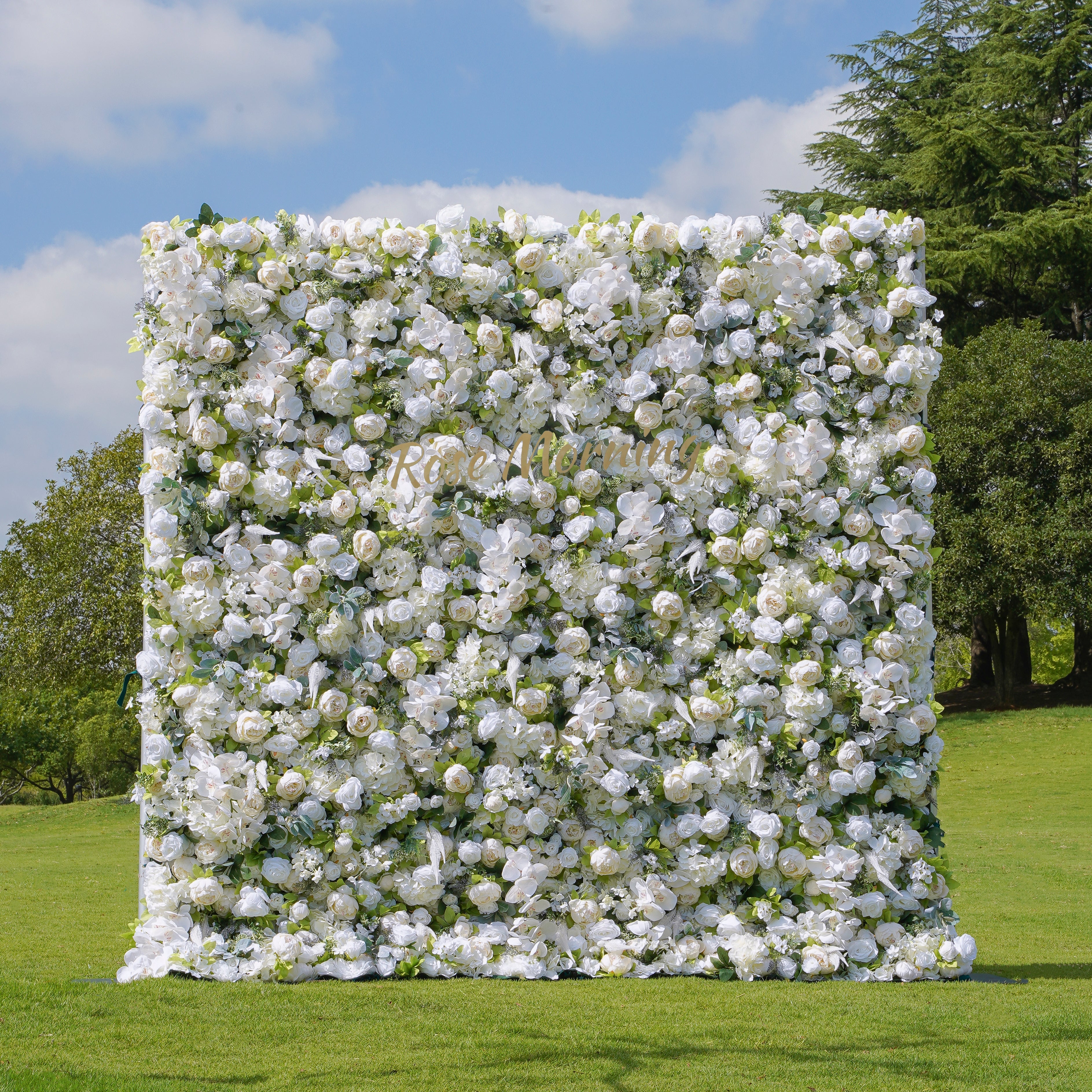 Rose Morning“The flower walls are made of artificial flowers in various colors, layered at different levels to create a lush, elegant and natural look. The exclusive zipper design and roll-up design make it easy to install and remove.”